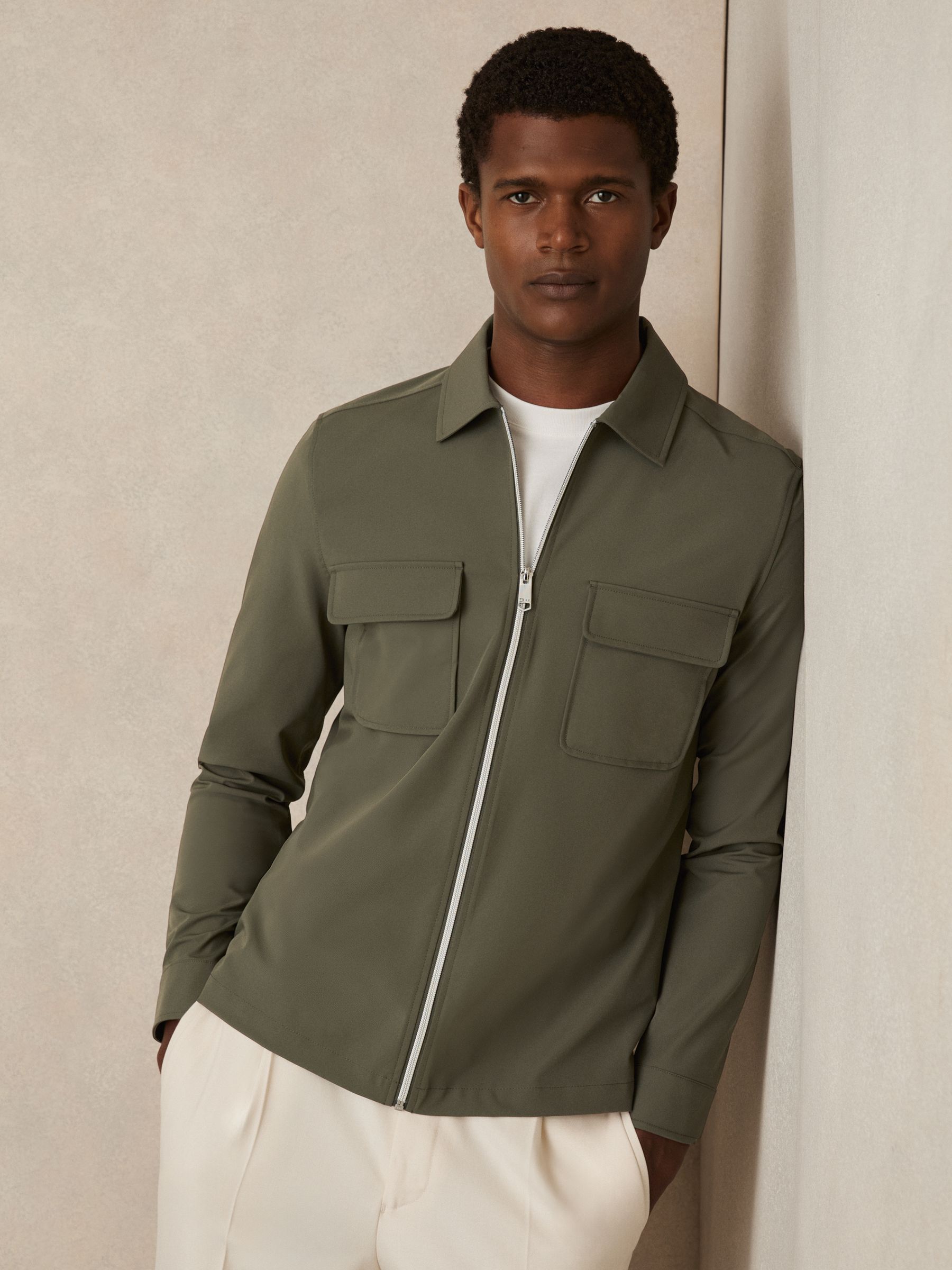 Technical Zip-Through Overshirt in Green