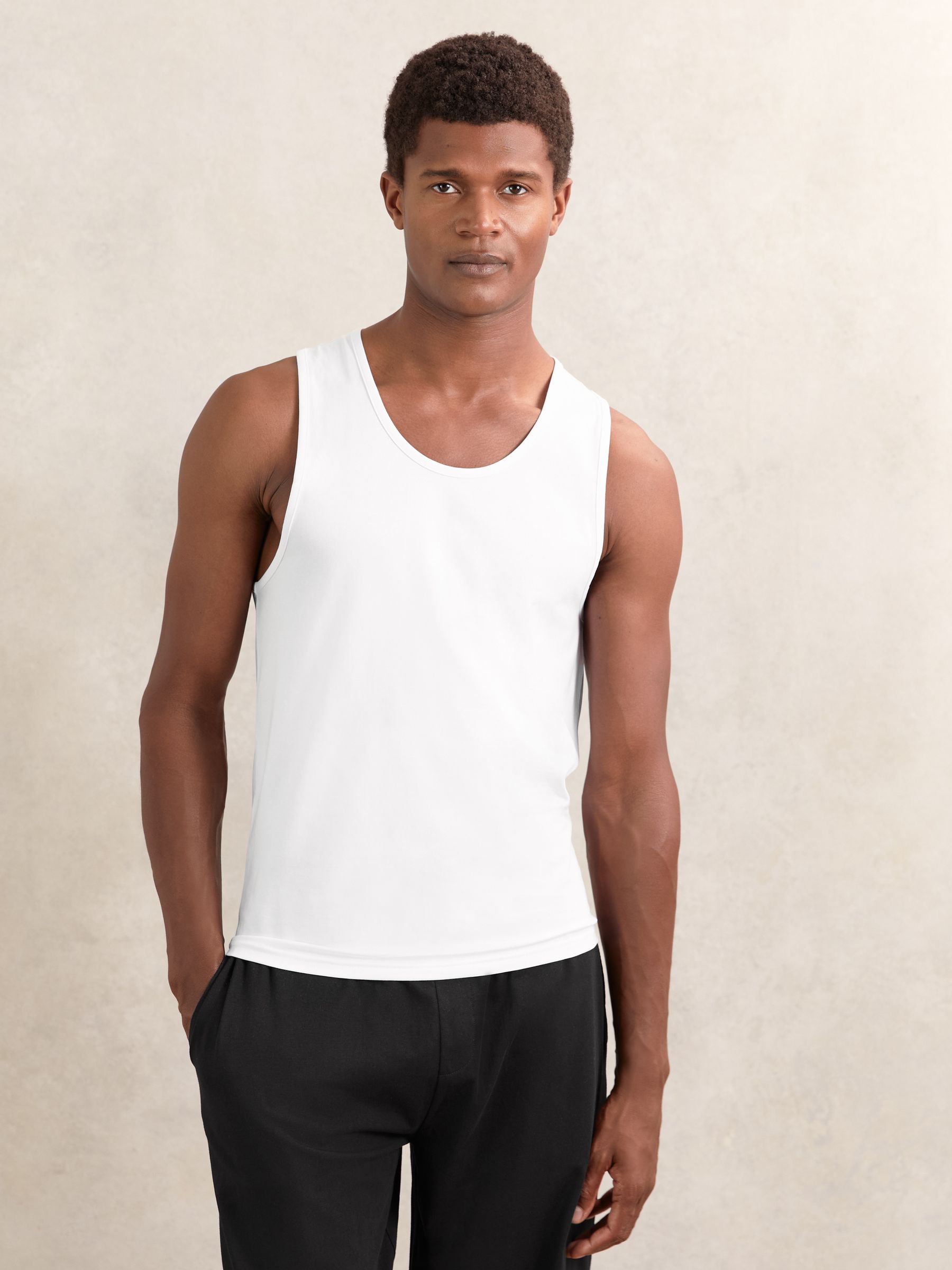 2 Pack Stretch-Cotton Loungewear Vests in White/Black