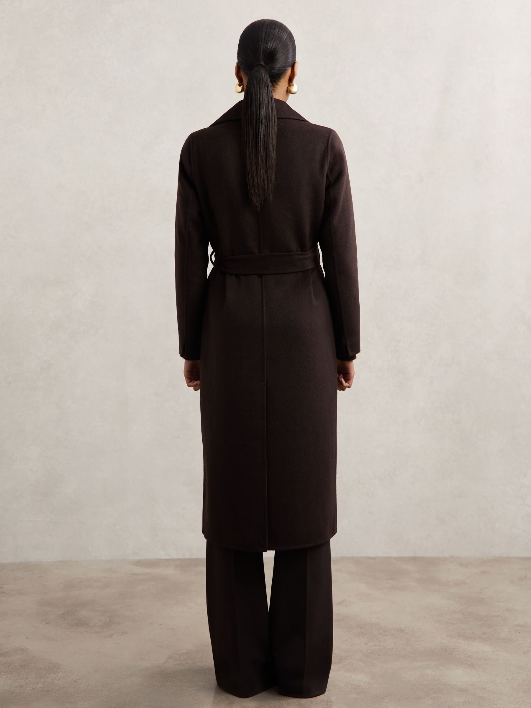 Faux-Fur Collar Blindseam Coat Wool-Blend in Chocolate Brown