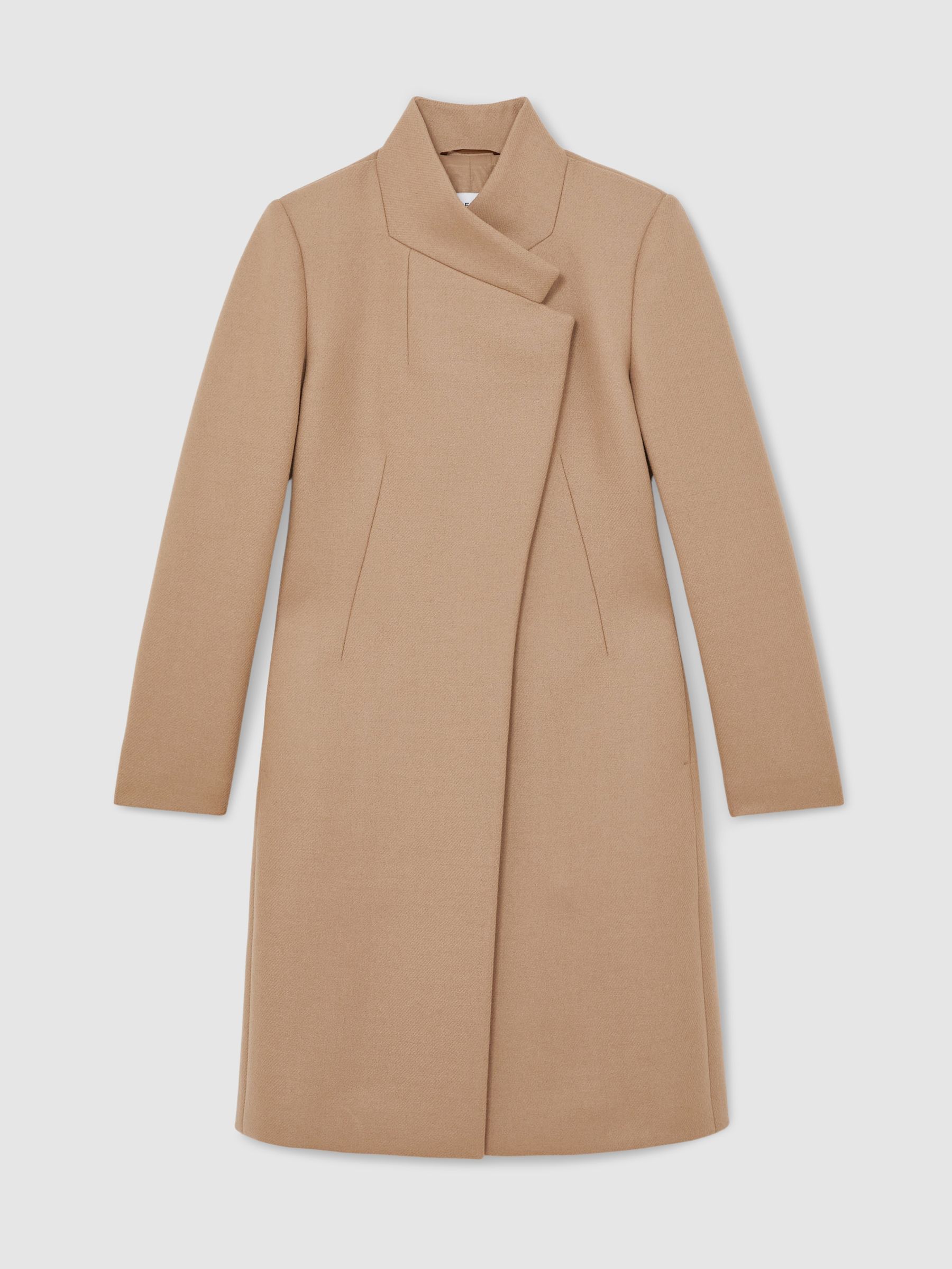 Petite Wool-Blend Wrapover Mid-Length Coat in Camel
