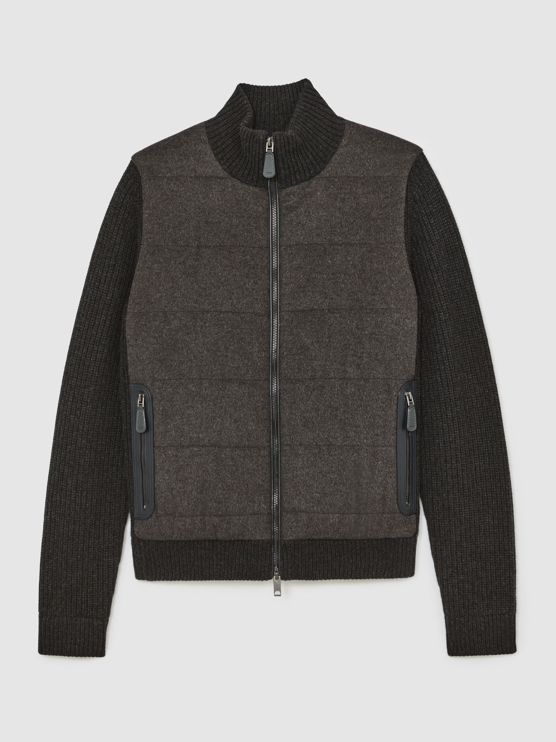 Atelier Quilted Cashmere Zip Jacket in Charcoal Grey