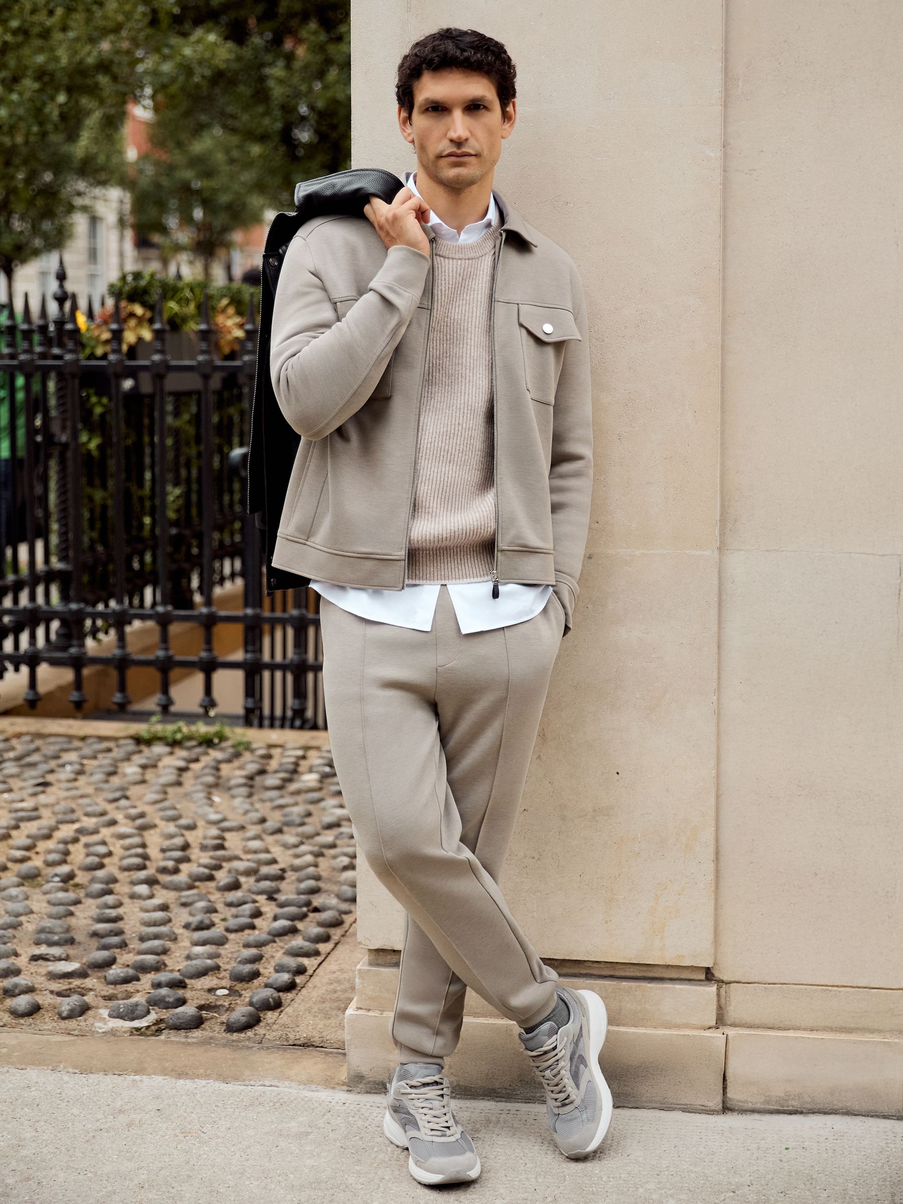 Stretch-Jersey Tailored Joggers in Taupe
