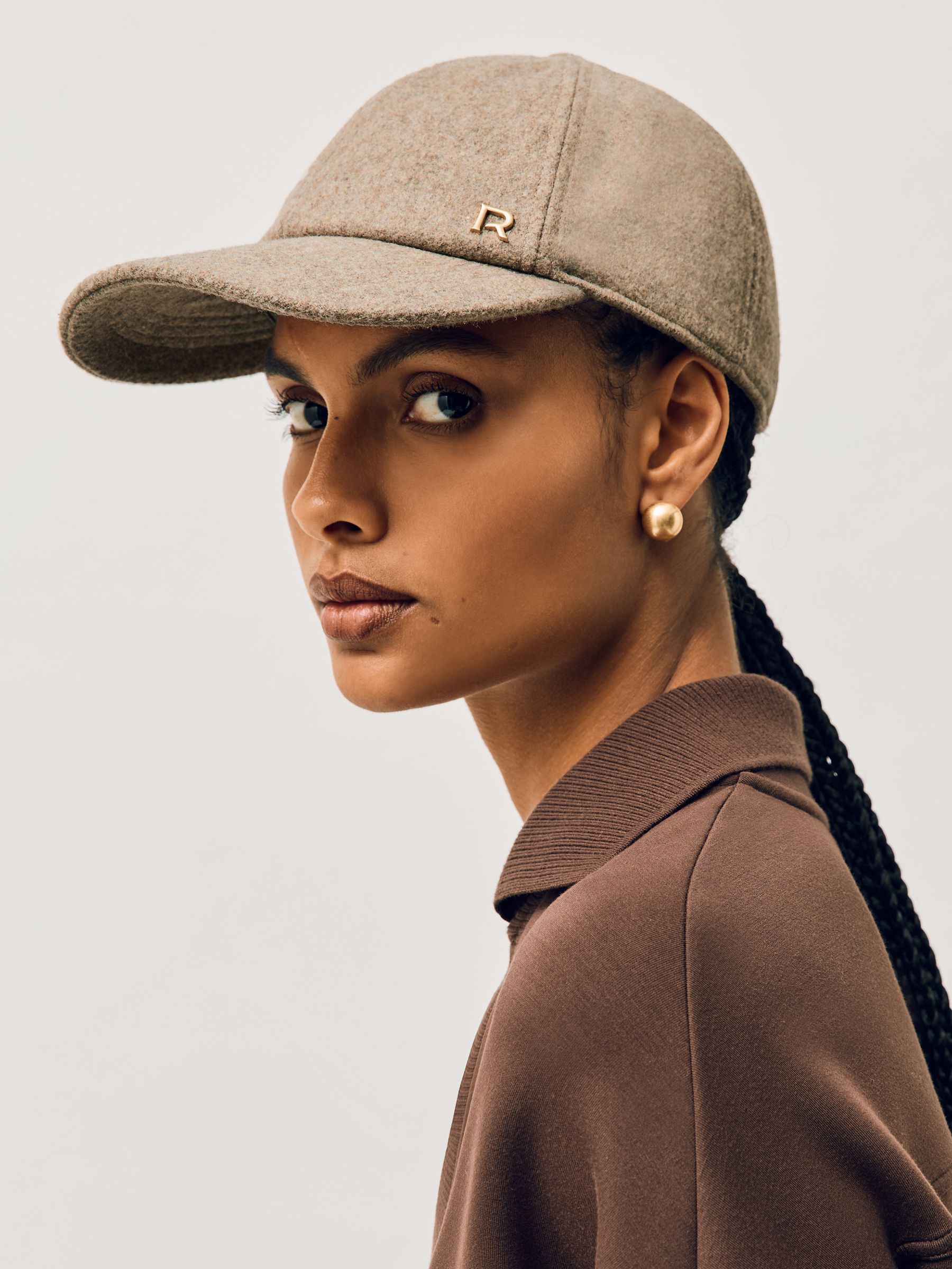 Wool-Blend Flannel Baseball Cap in Cream