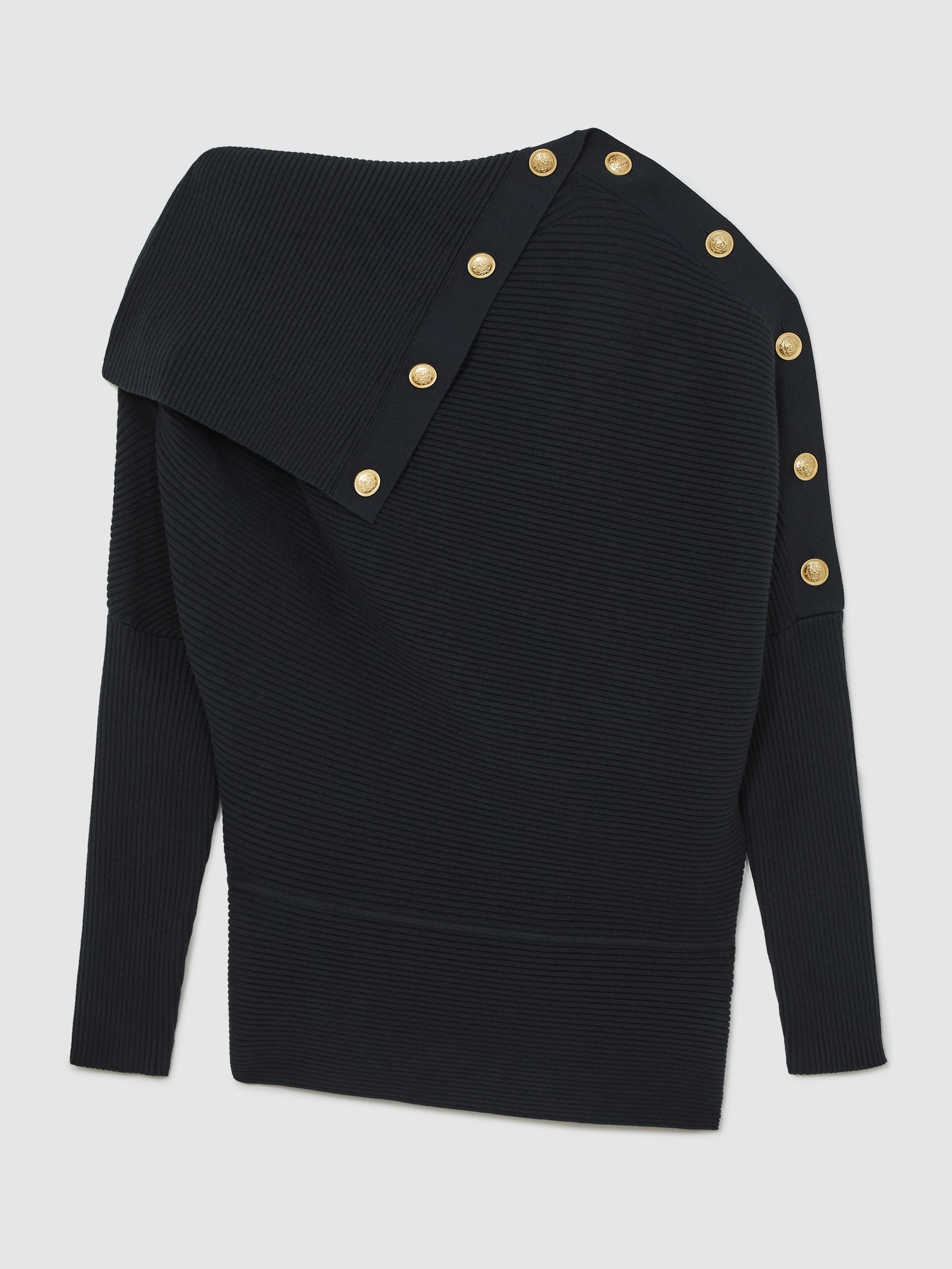 Rib-Knit Button Shawl Jumper in Navy