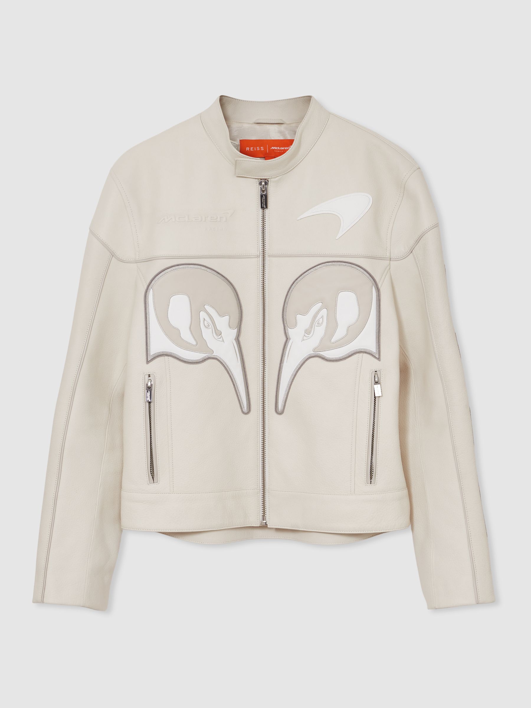 McLaren F1 Team Leather Biker Jacket in Off White