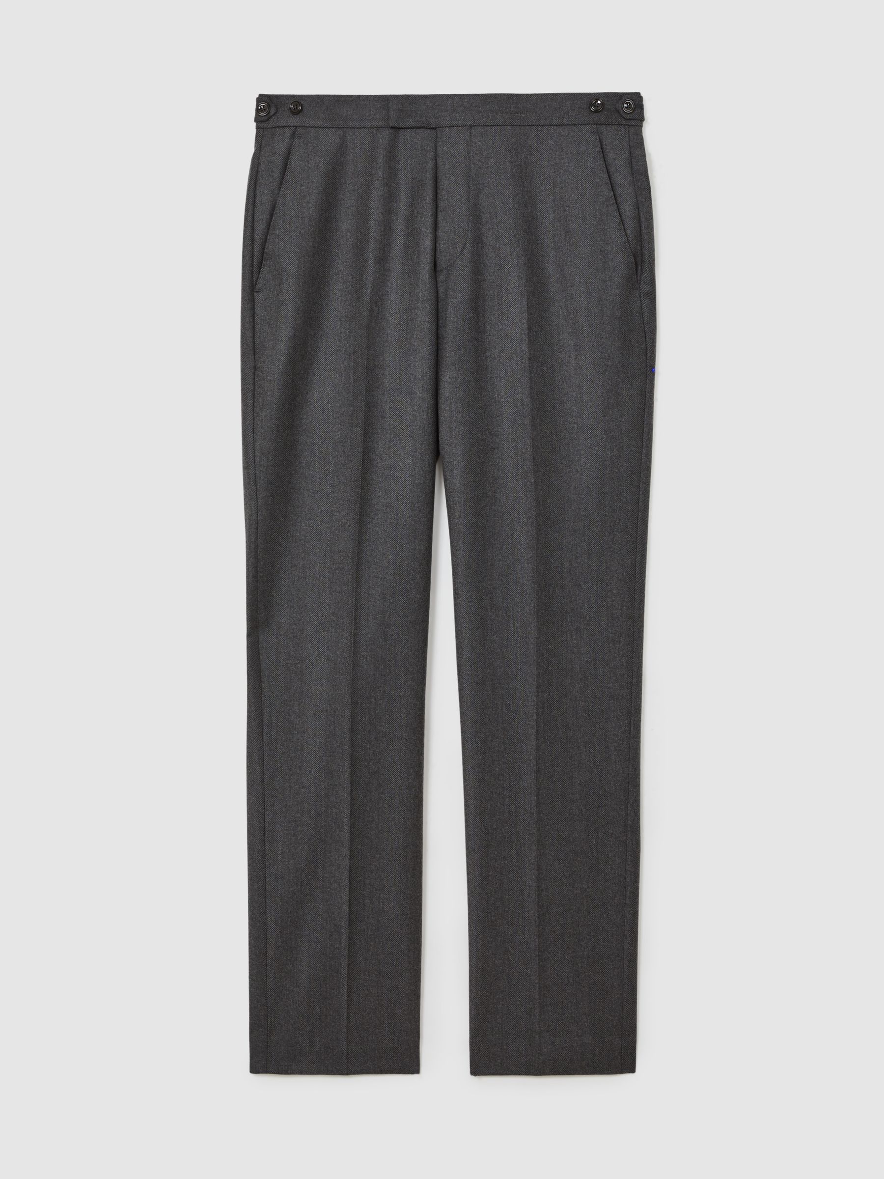 Wool Flannel Tailored-Fit Trousers in Charcoal Grey
