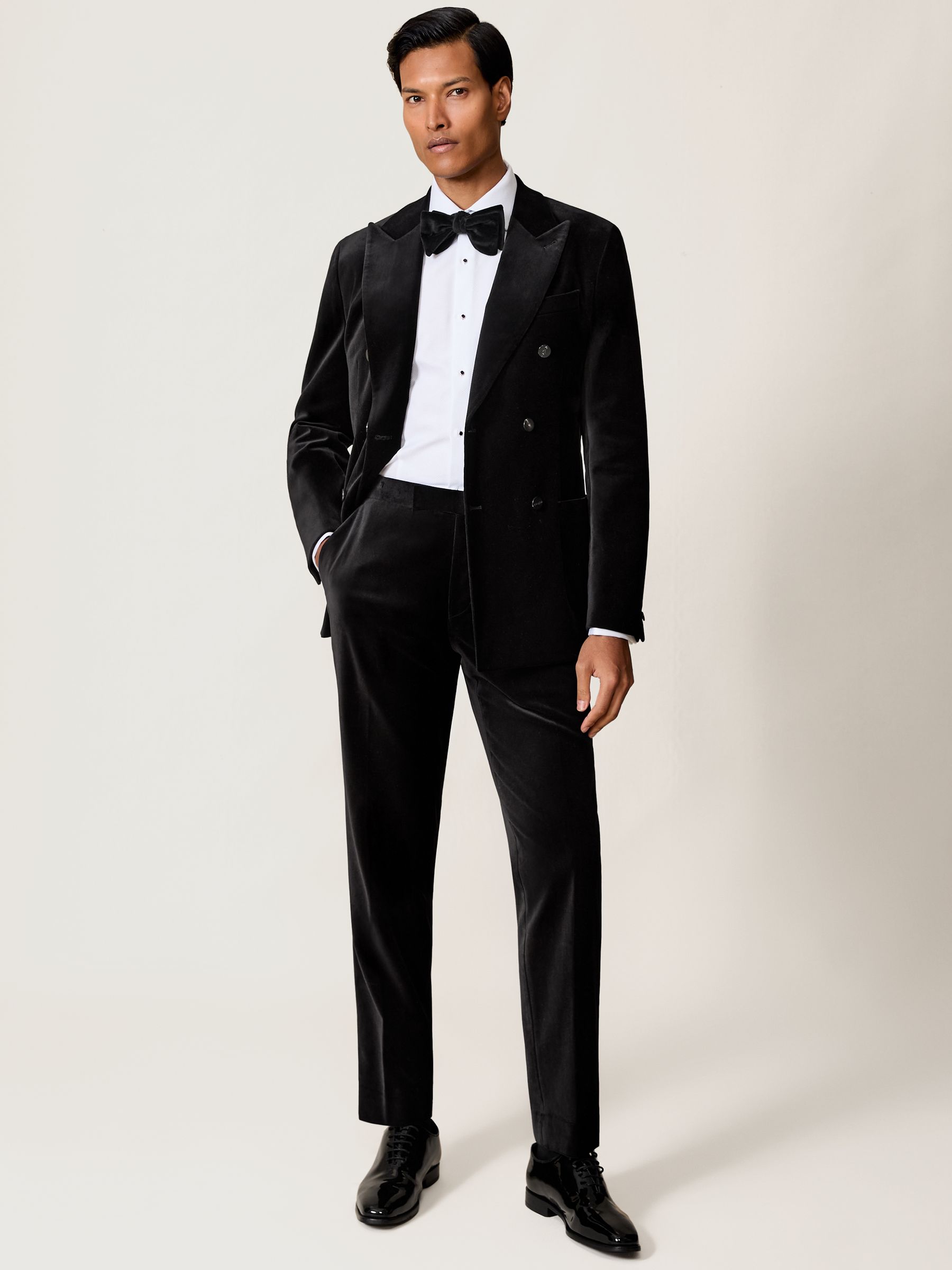 Velvet Slim-Fit Suit Trousers in Black