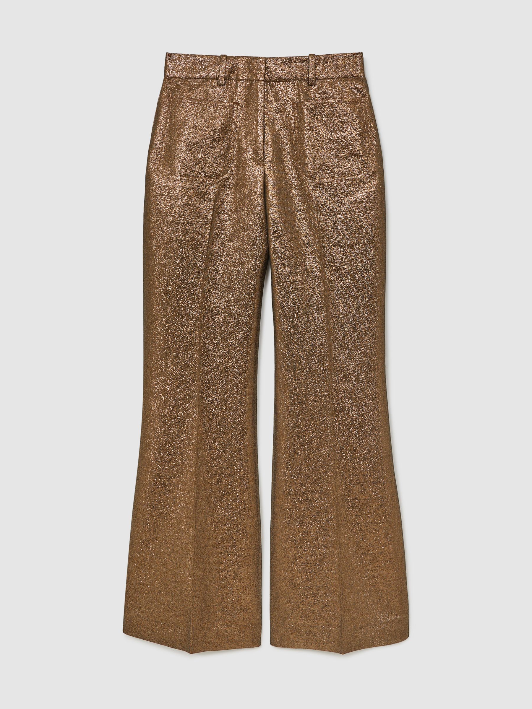 Sparkle Patch-Pocket Flared Trousers in Gold