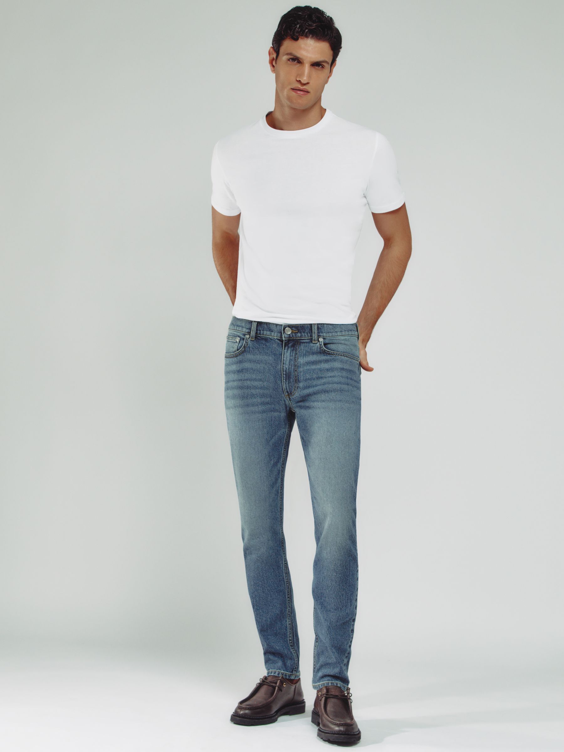 Cotton-Stretch Slim-Fit Jeans in Washed Indigo Green Cast
