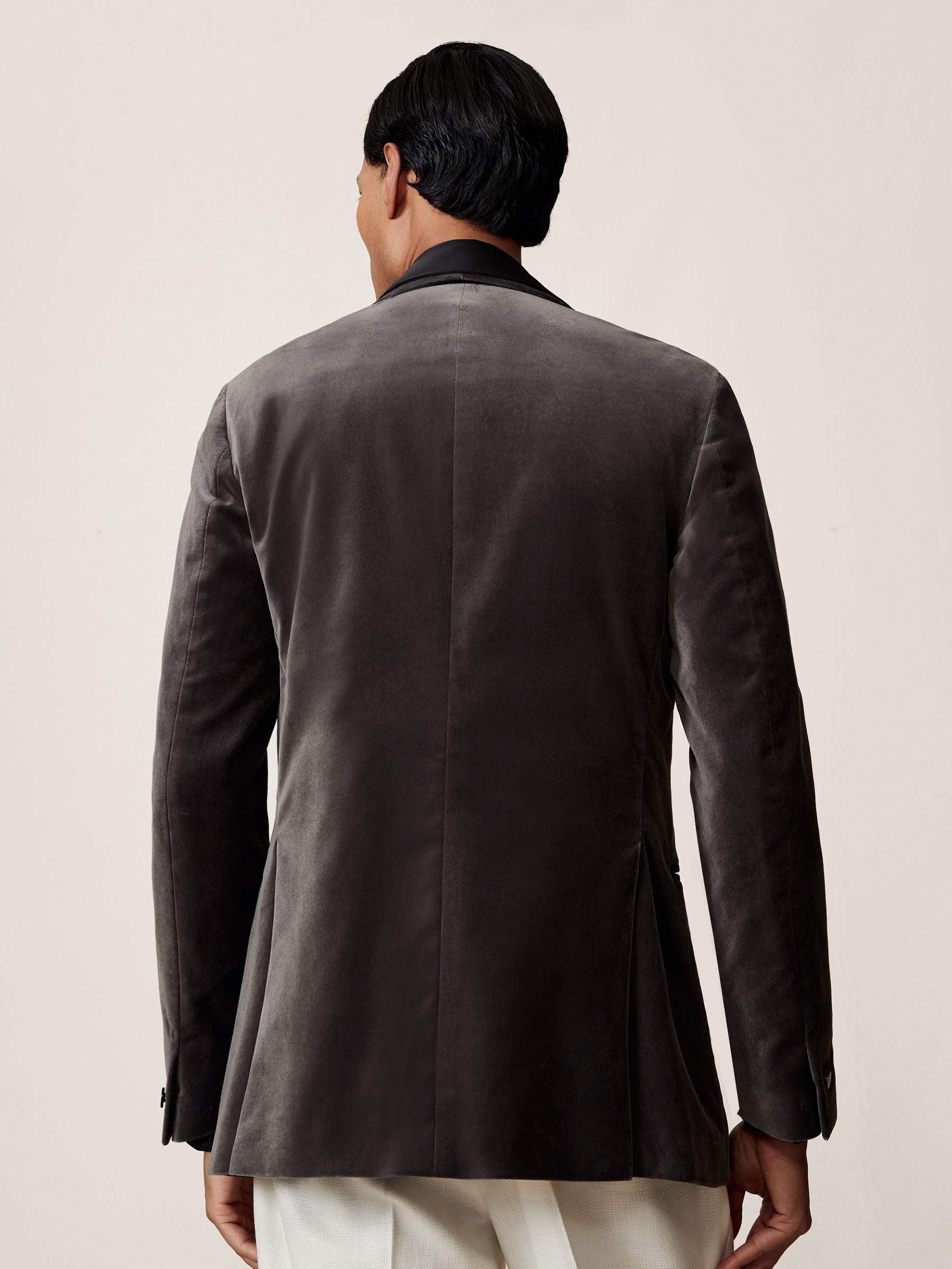 Single-Breasted Velvet Blazer Tailored-Fit in Grey