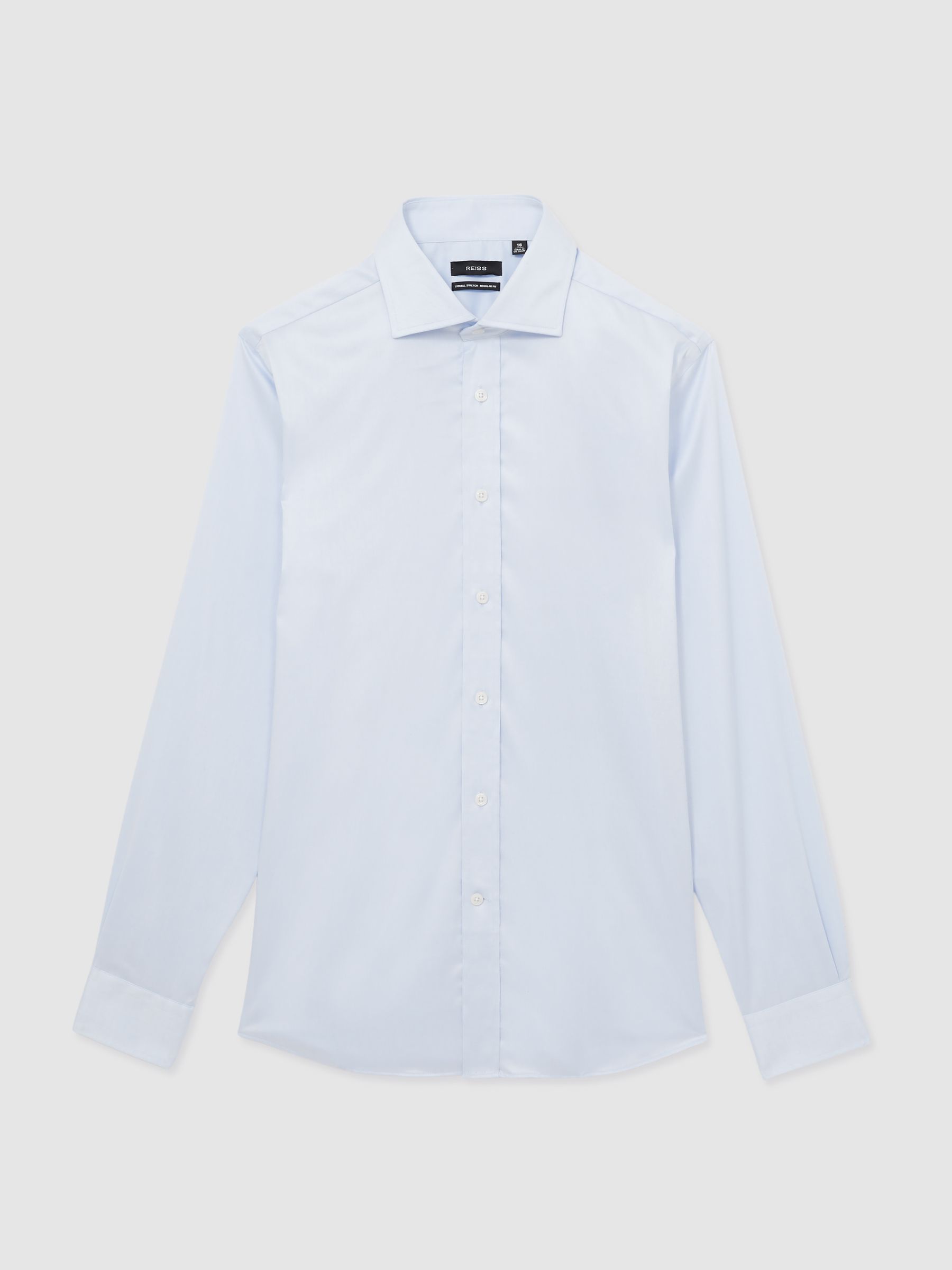 Regular Fit Cotton-Tencel Stretch Shirt in Soft Blue