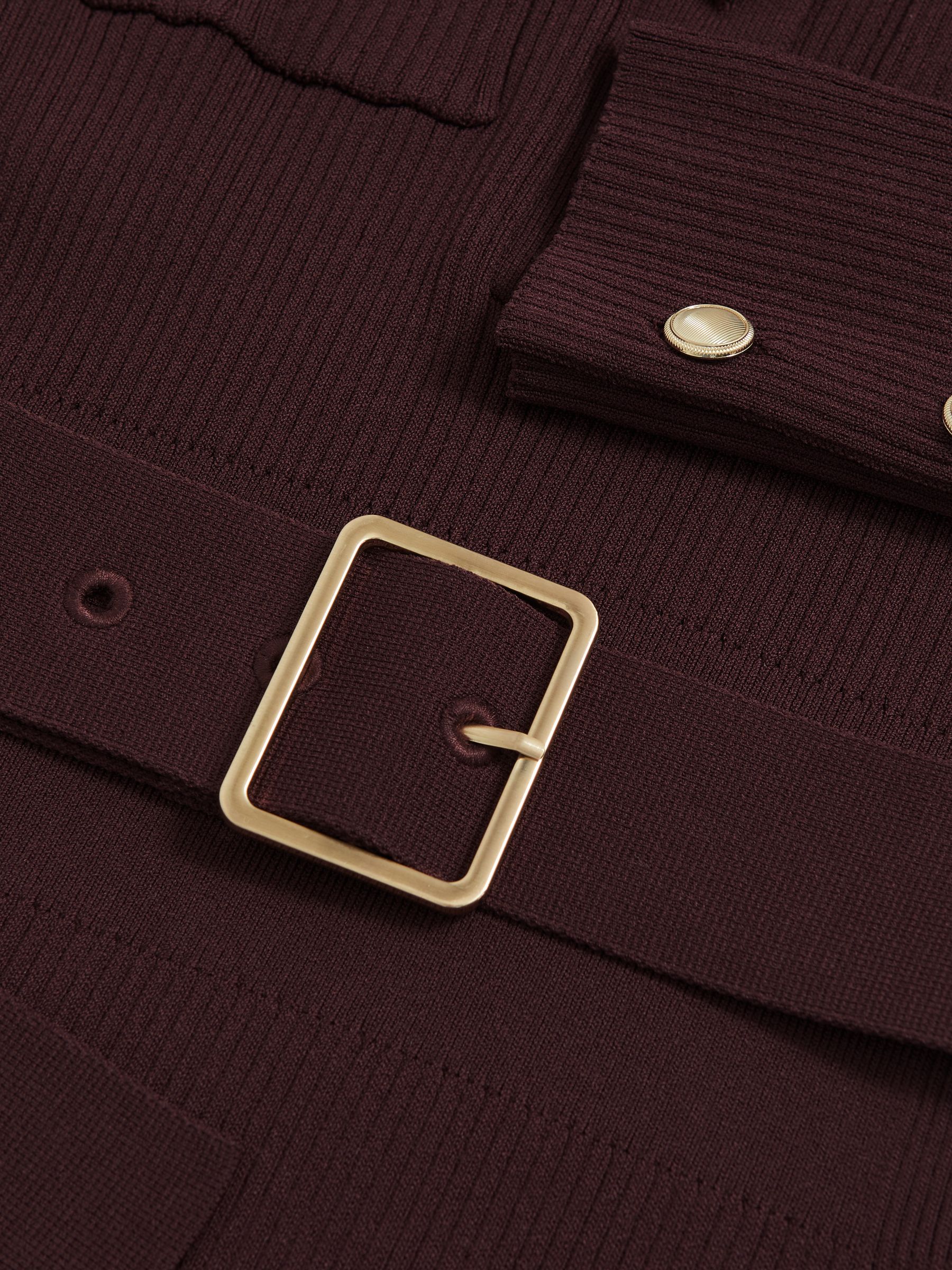 Buttoned Rib-Knit Midi Dress in Burgundy