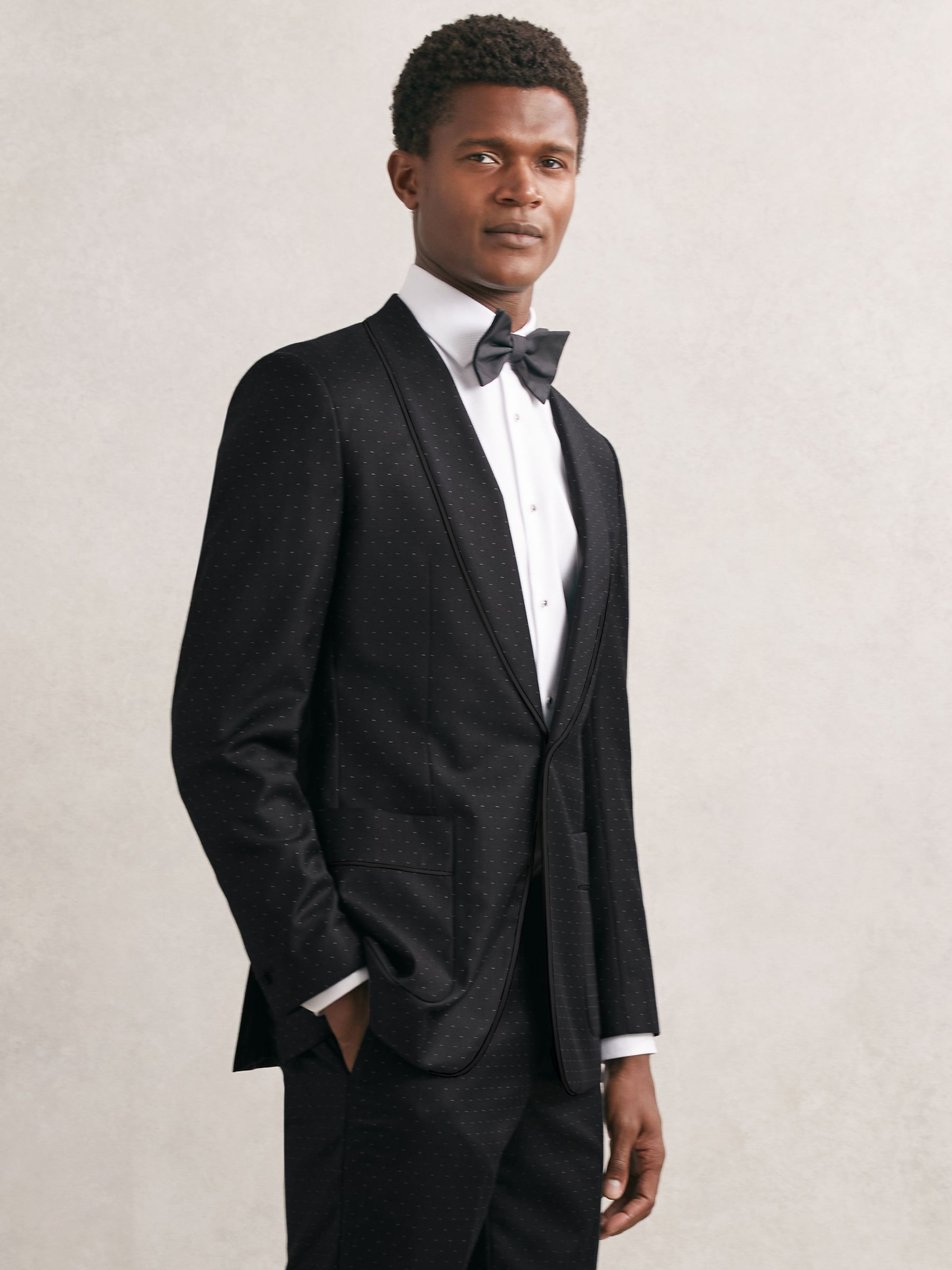 Single-Breasted Polka-Dot Suit Blazer Tailored-Fit Wool-Blend in Midnight Navy