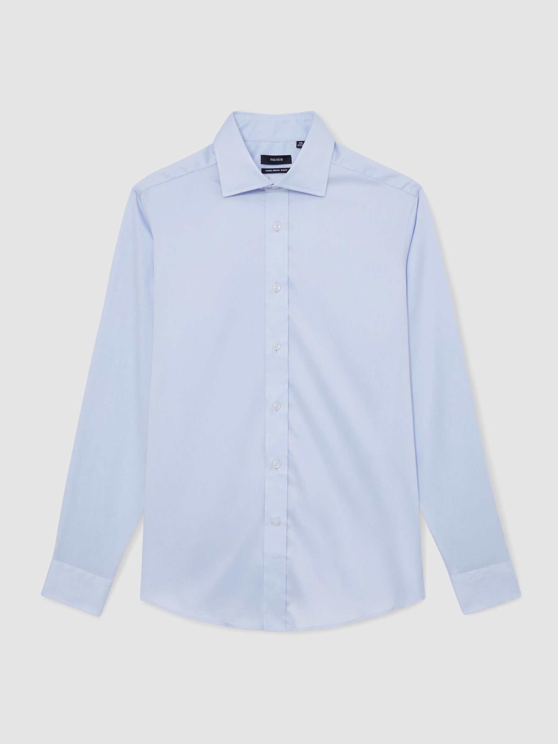 Slim Fit Cotton-Tencel Stretch Shirt in Soft Blue