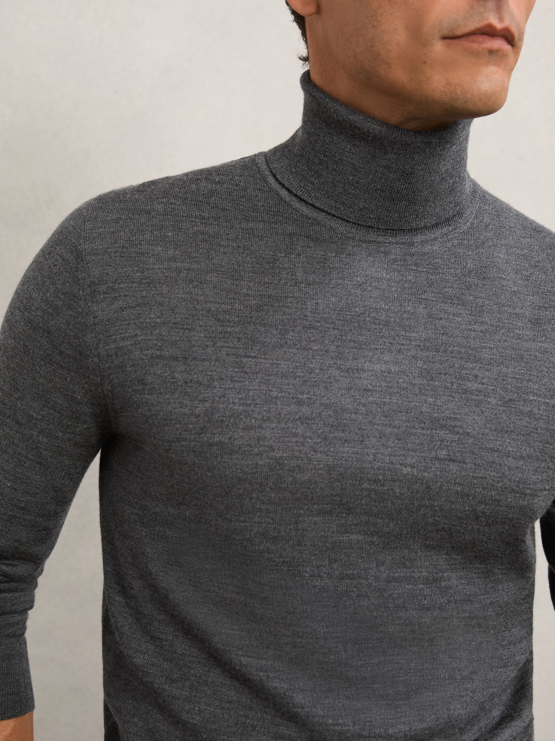 Merino Wool Roll-Neck Jumper in Derby Grey Marl