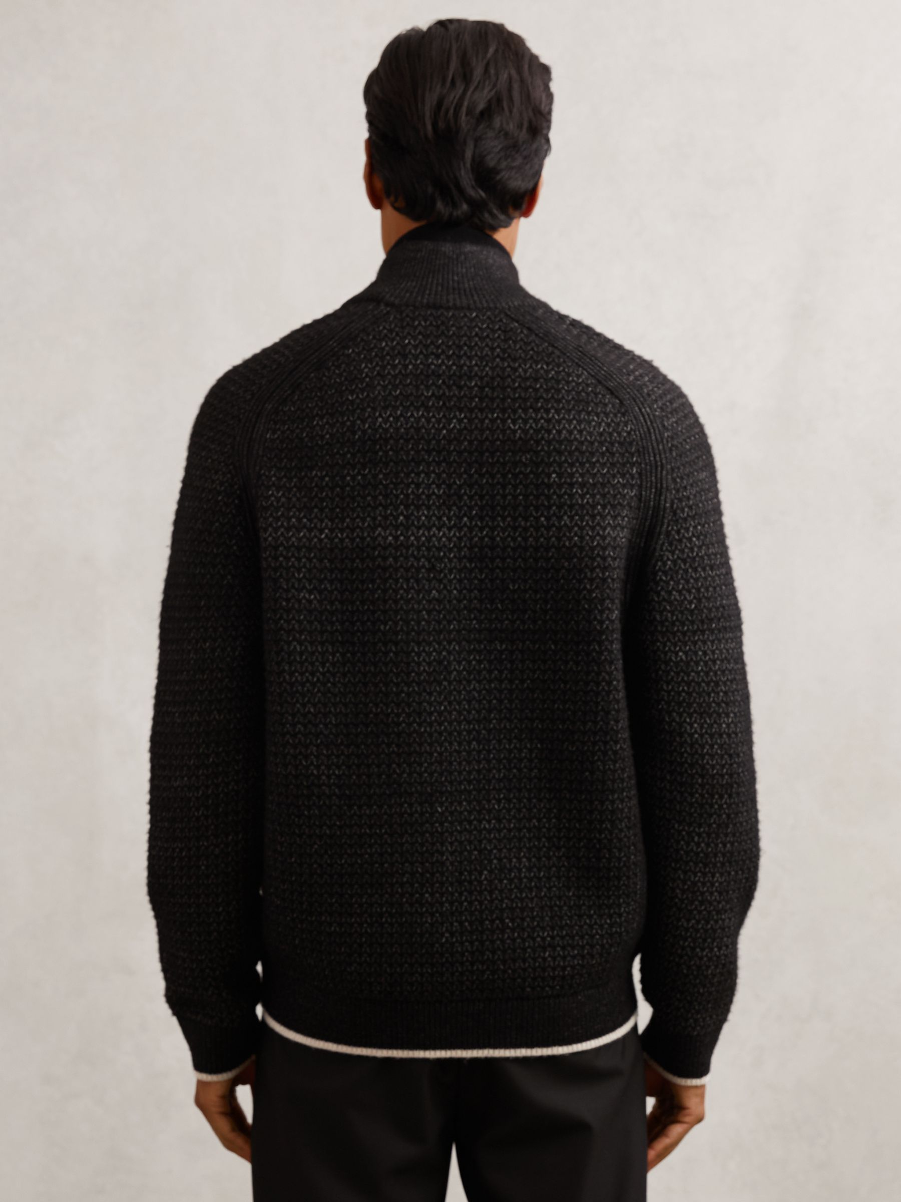 Half-Zip Chevron-Knit Jumper with Wool in Black