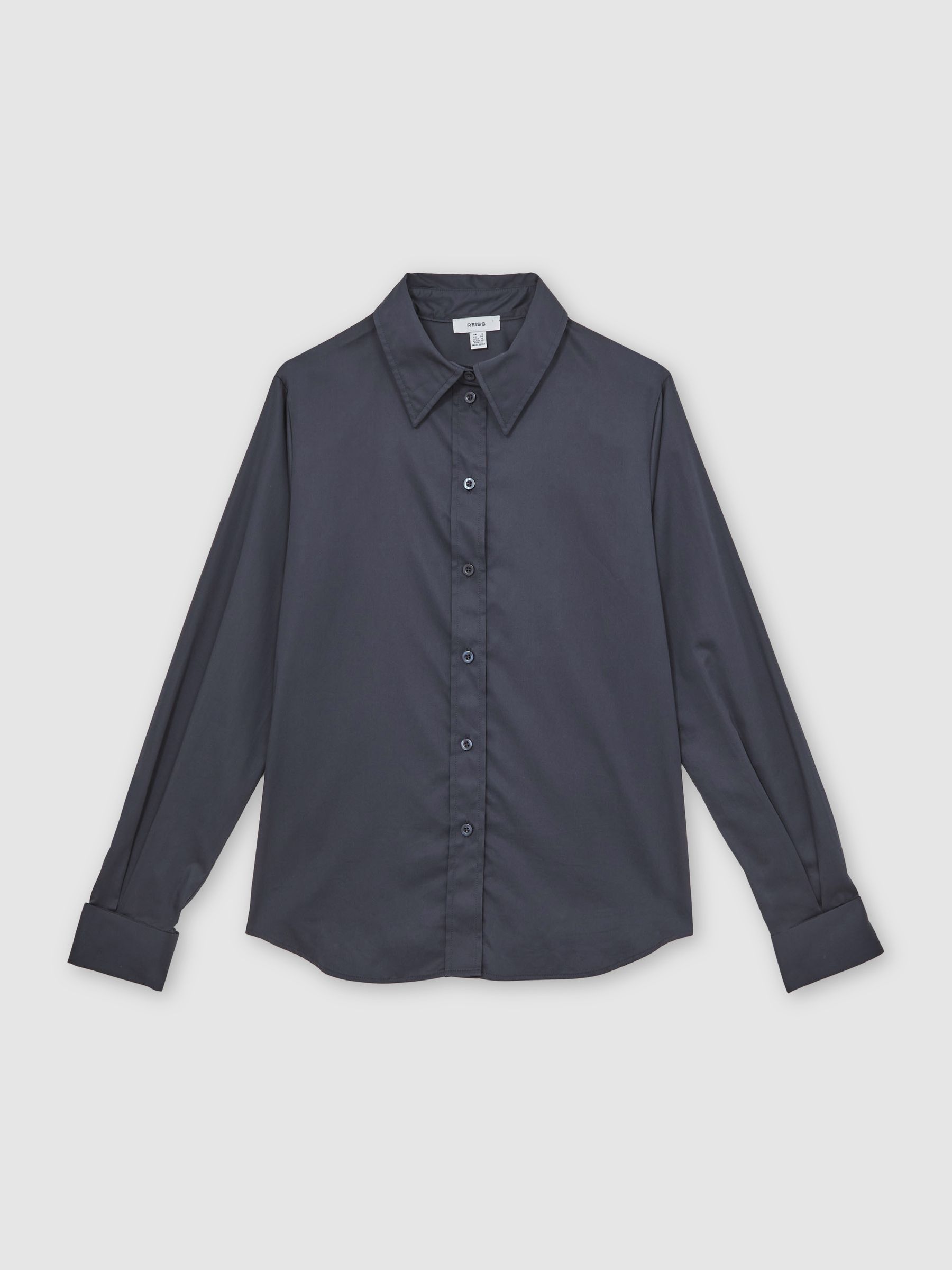 Cotton-Sateen Folded-Cuff Shirt in Navy