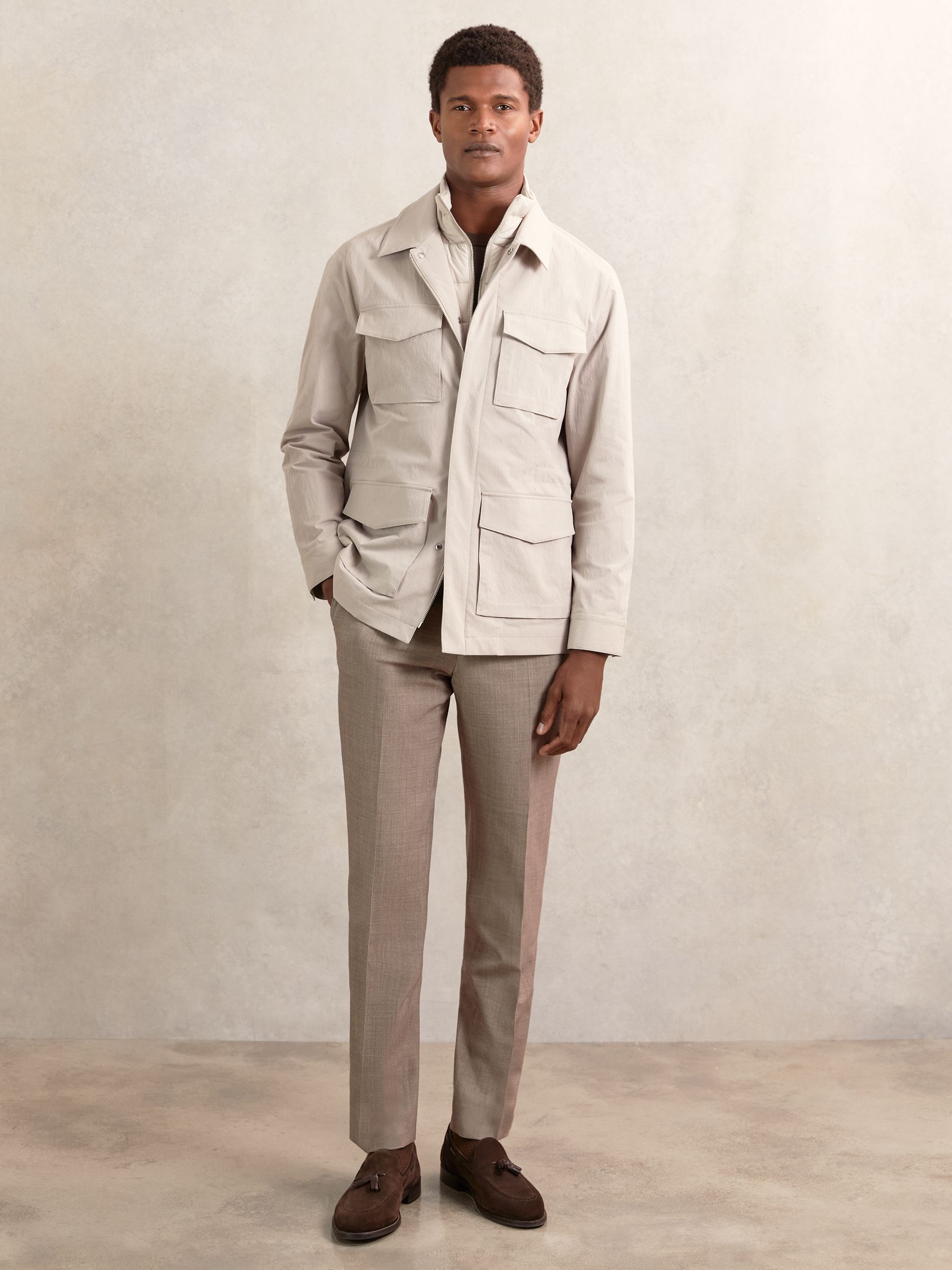 Removable-Gilet Safari Jacket in Stone