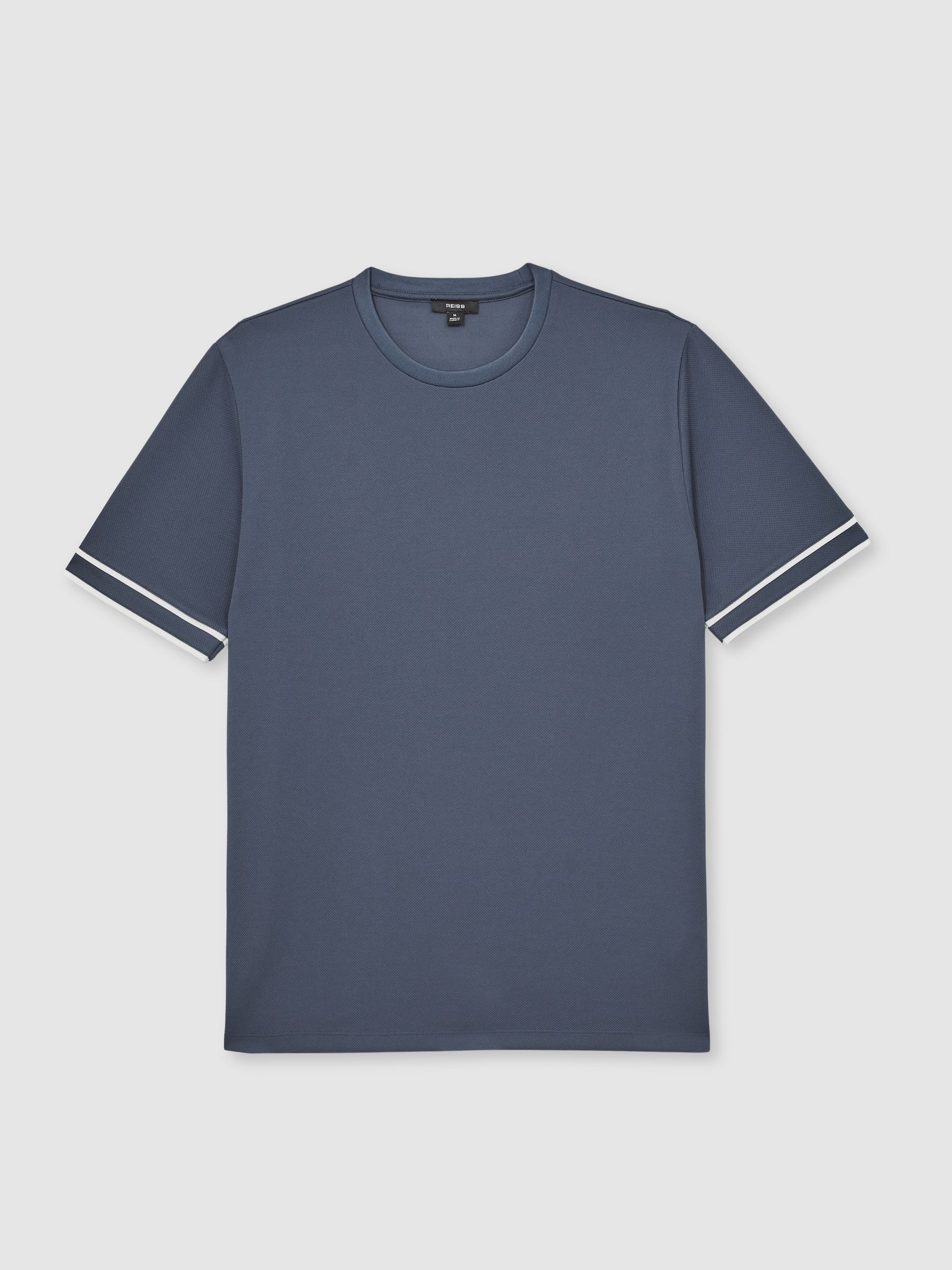Textured Crew-Neck Tipped T-Shirt in Airforce Blue