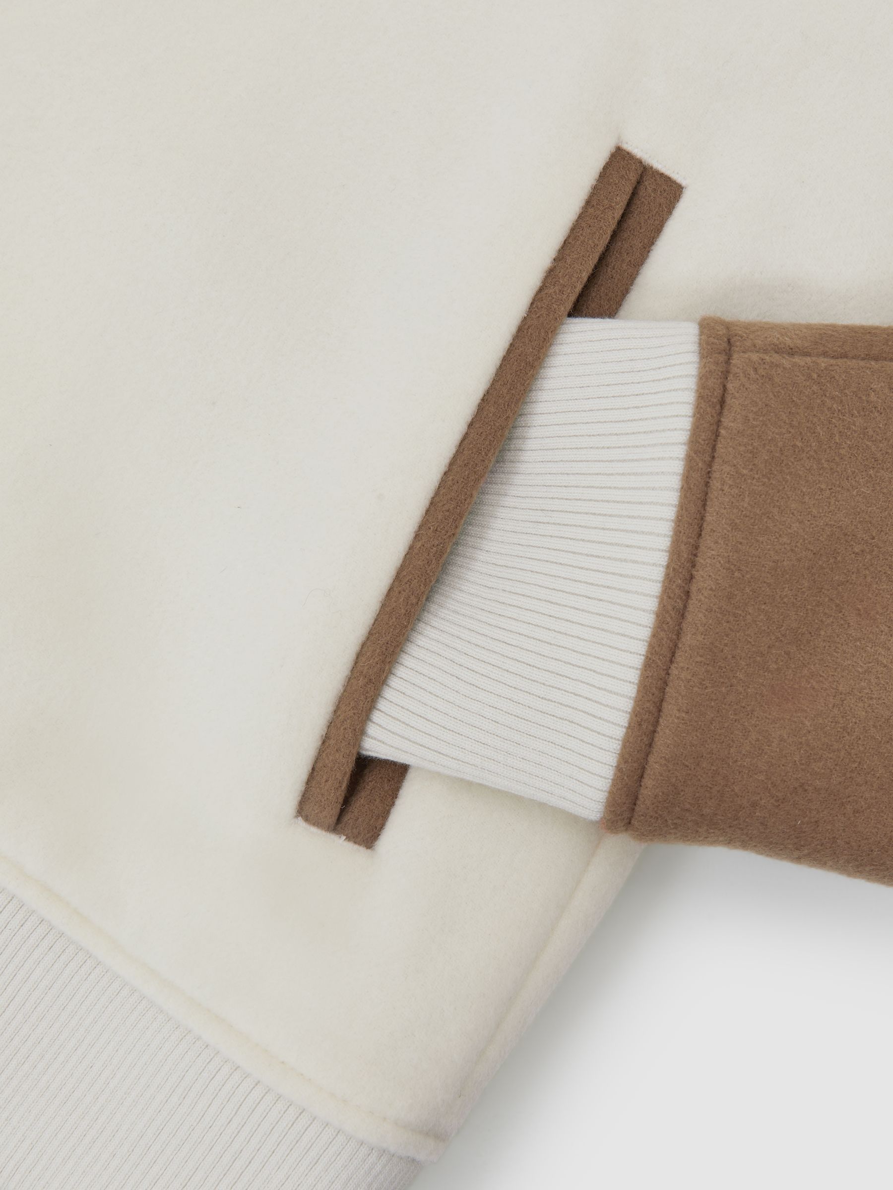 Wool-Blend Colour-Block Bomber Jacket in Off White/Oatmeal