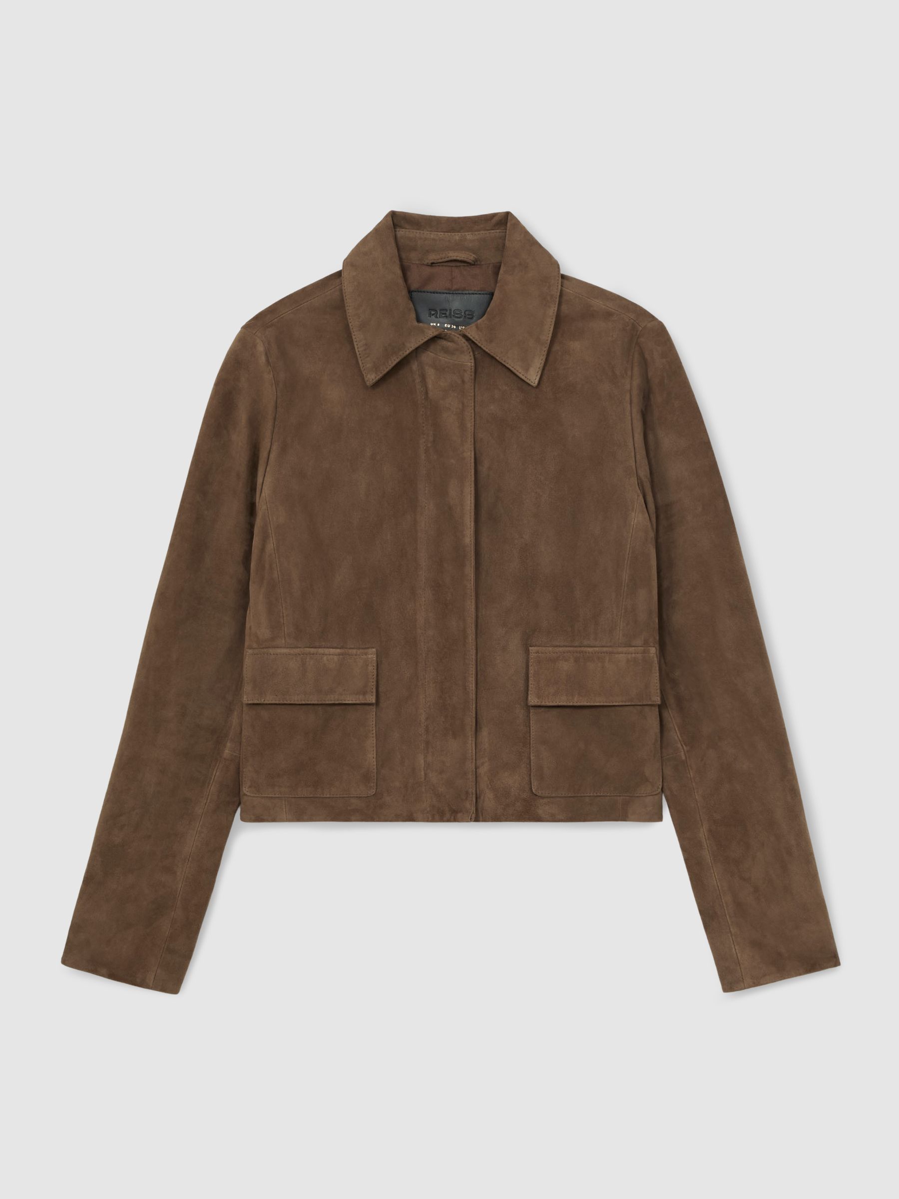 Suede Cropped Jacket in Taupe Neutral