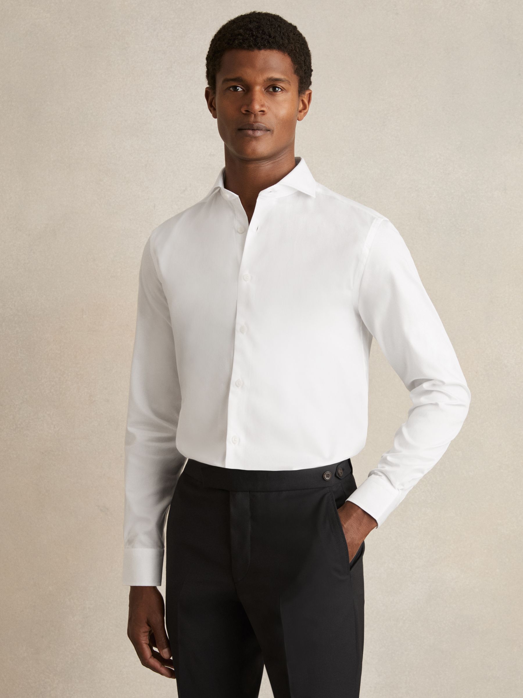 Regular Fit Cotton Double-Cuff Shirt in Black