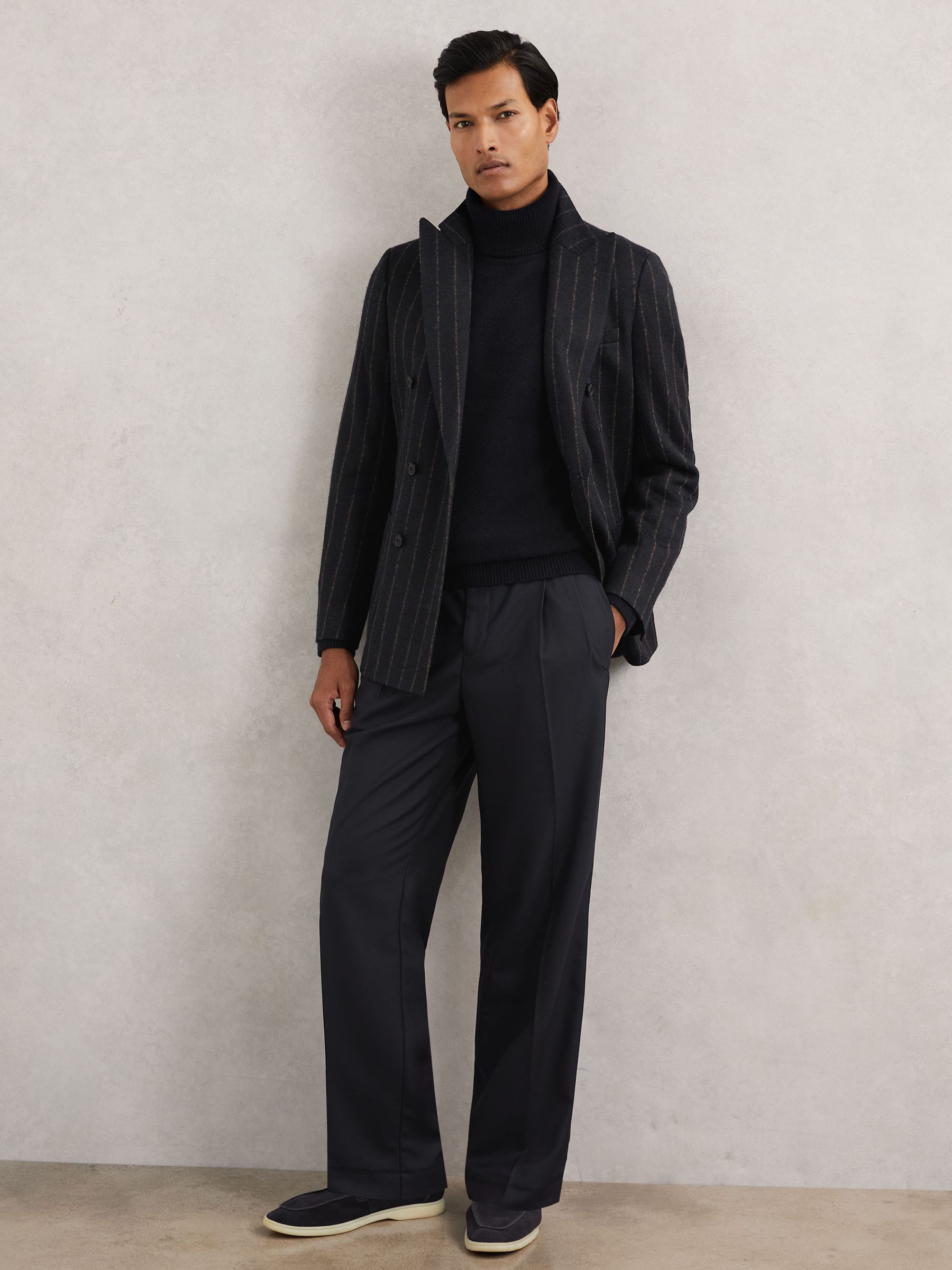 Wide Leg Pleated Drawstring Trousers in Black