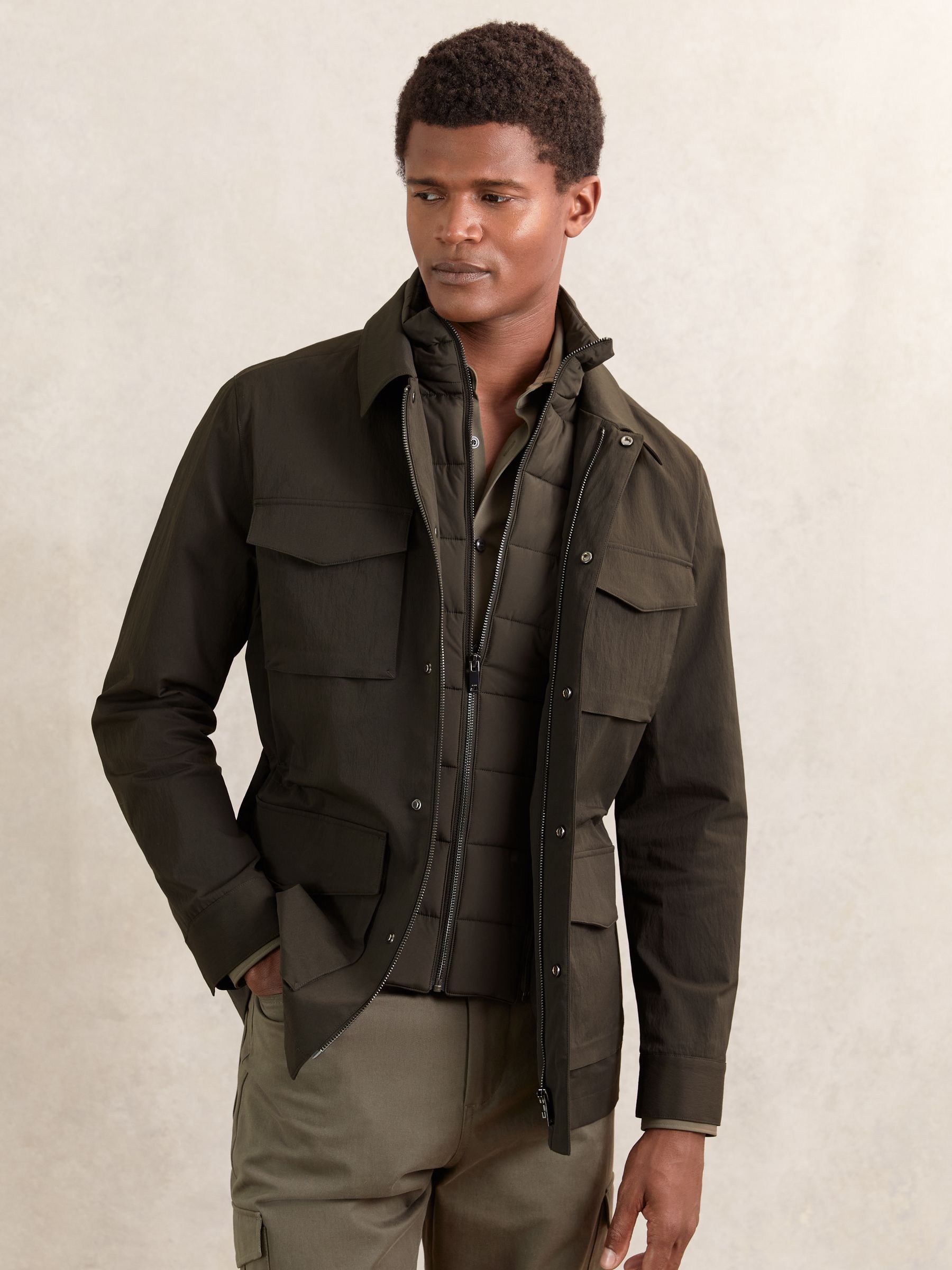 Removable-Gilet Safari Jacket in Stone