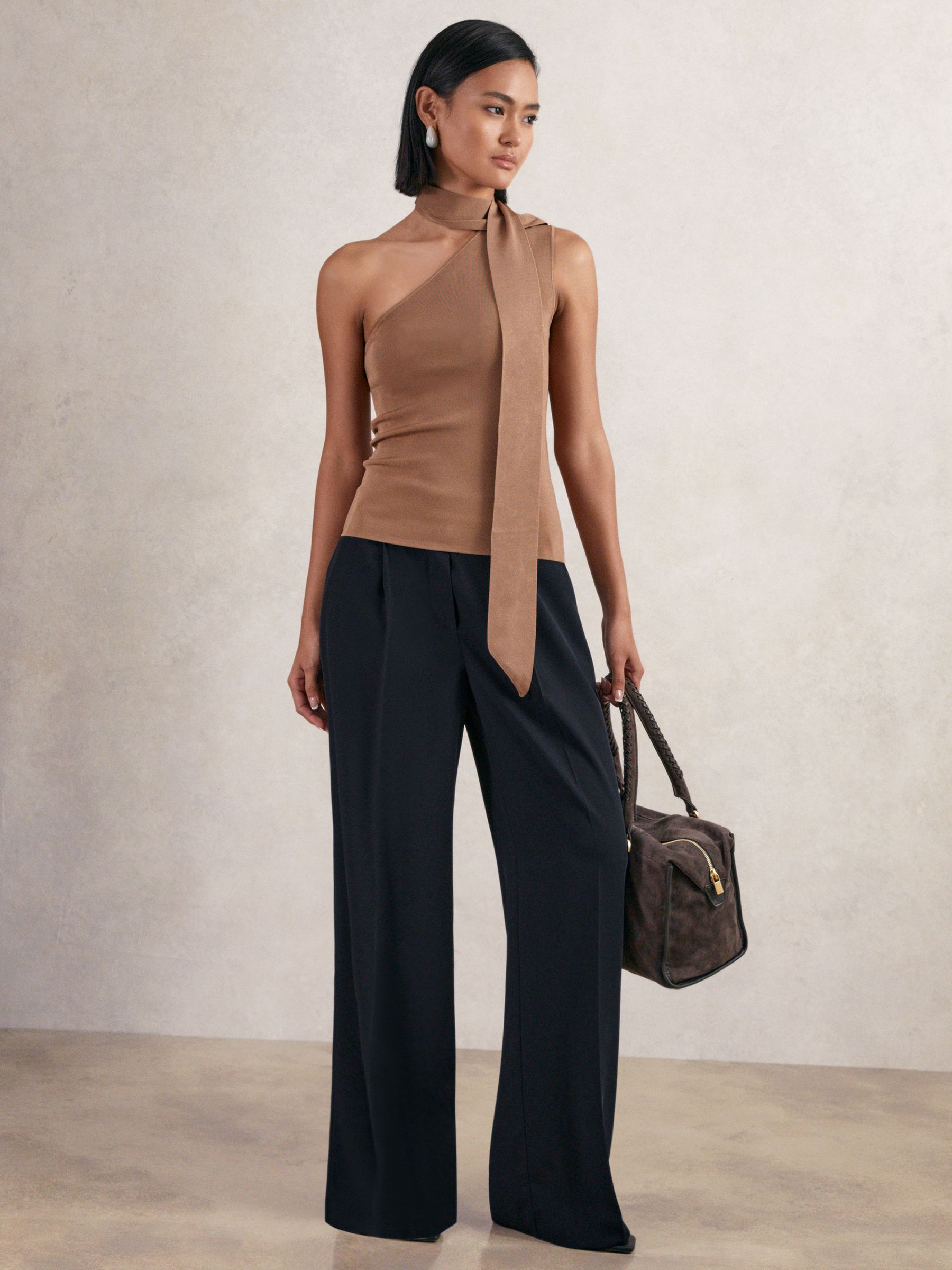 Elasticated-Waist Wide-Leg Twill Trousers in Cream