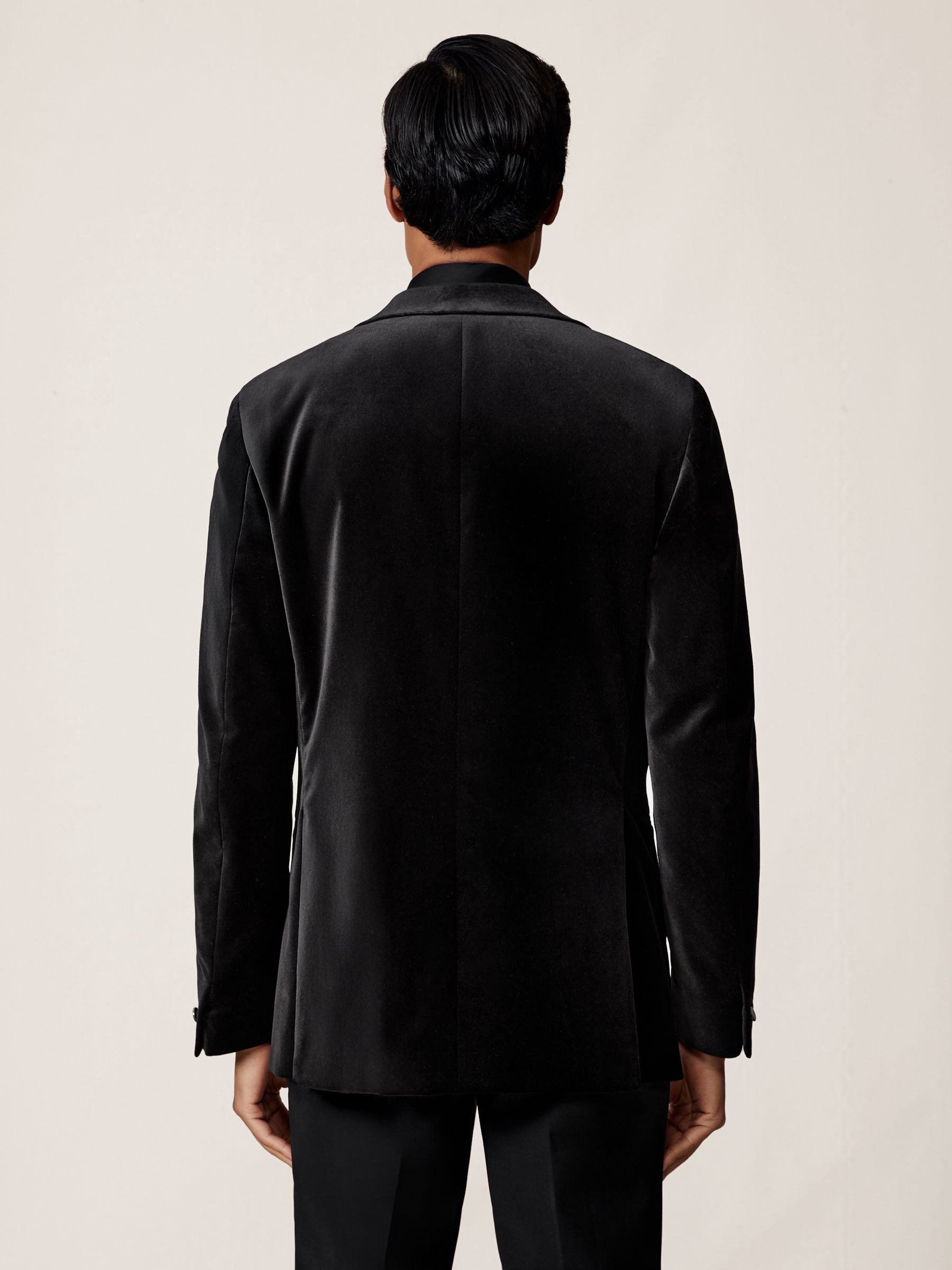 Single-Breasted Velvet Blazer Slim-Fit in Black
