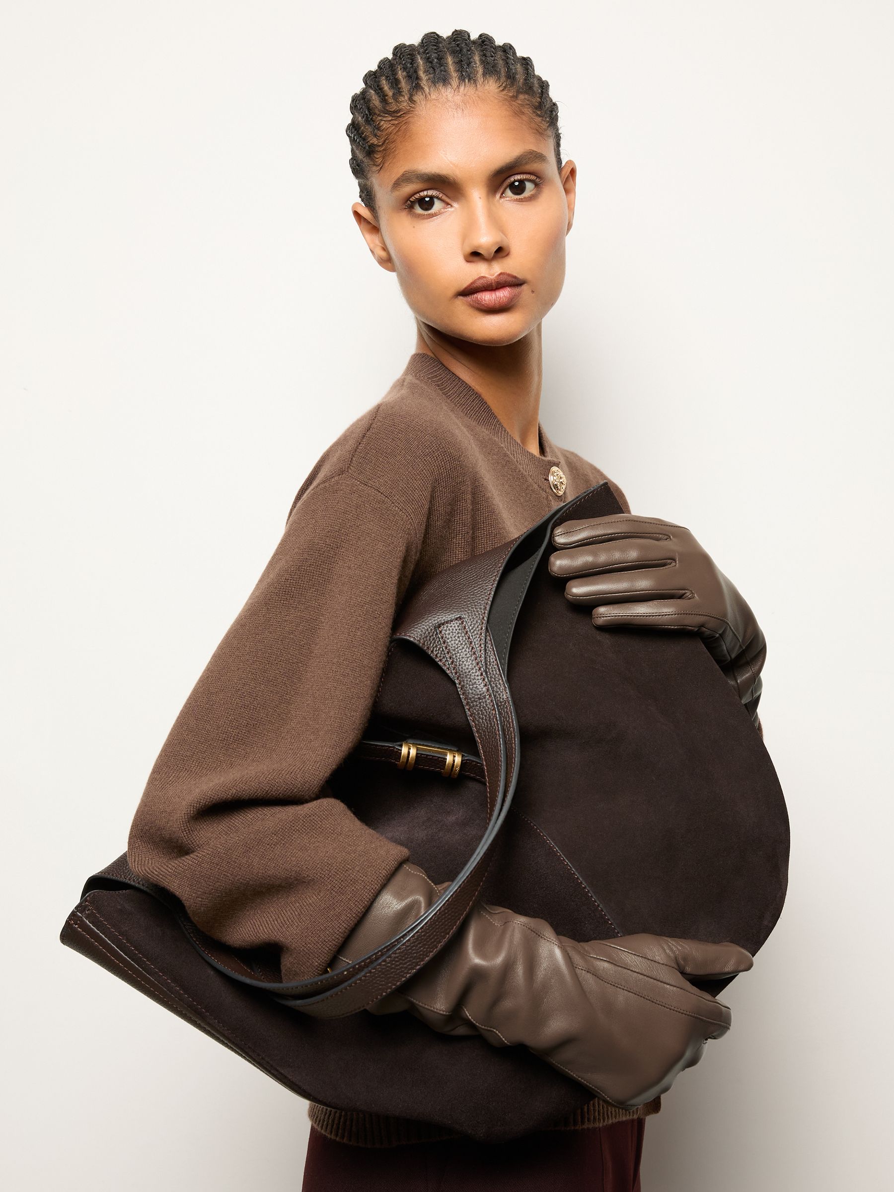 Long Leather Gloves in Taupe