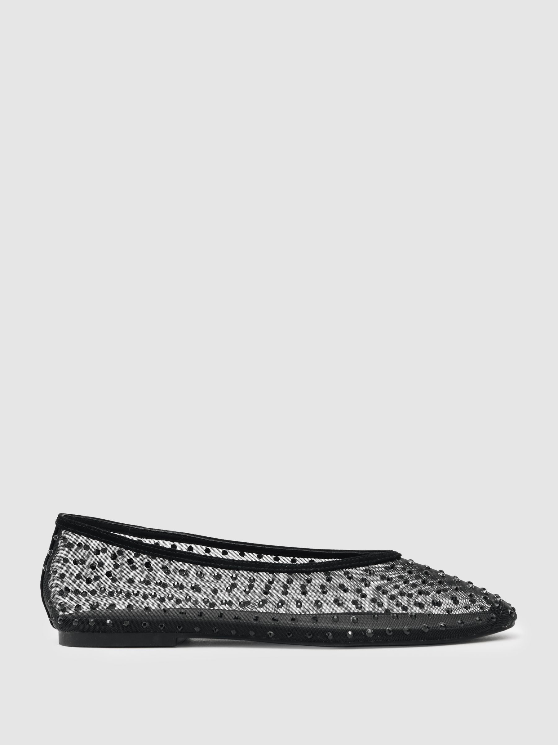 Mesh Embellished Ballet Flats in Black