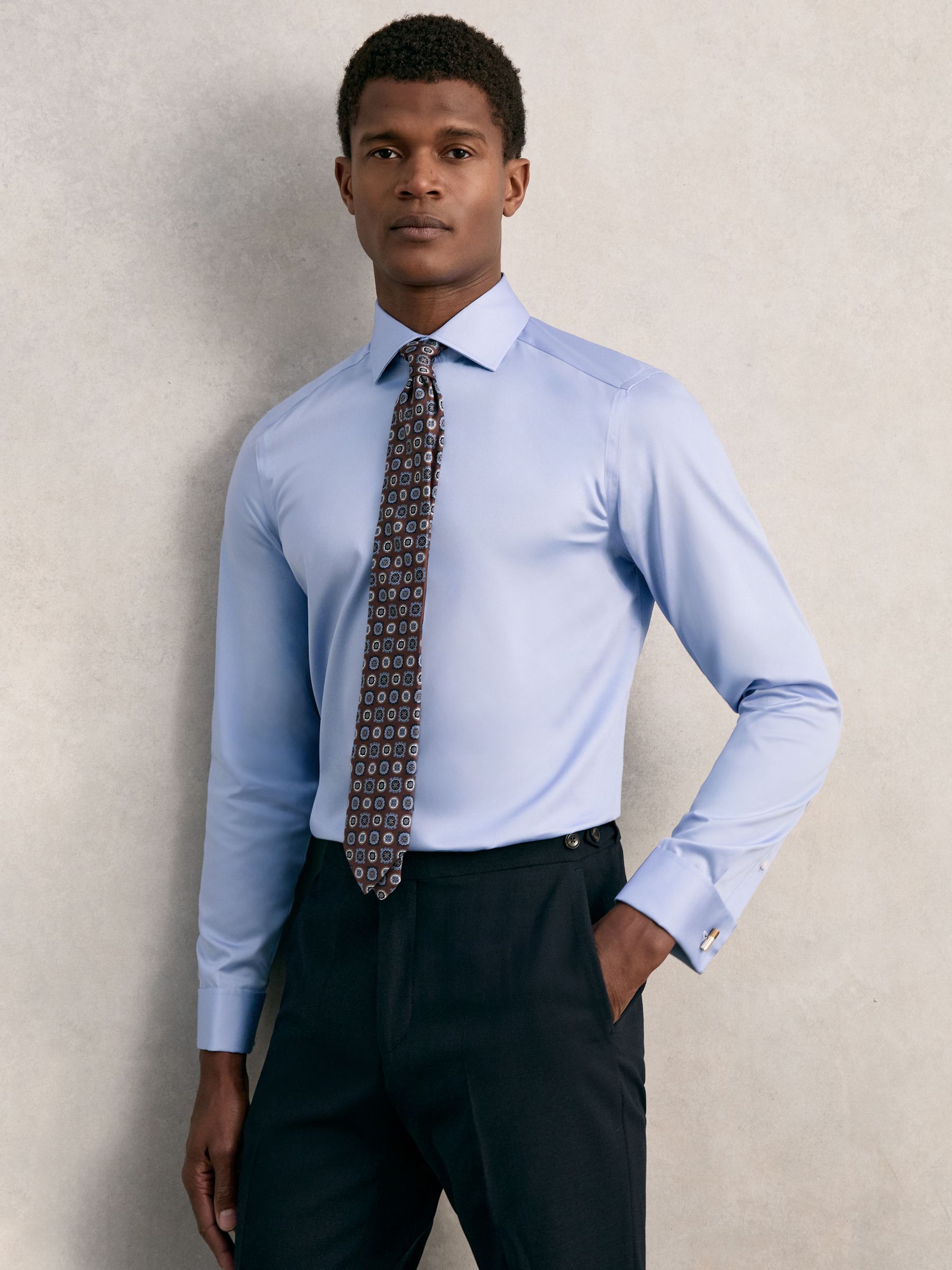 Slim Fit Cotton-Sateen Shirt in Mid Blue