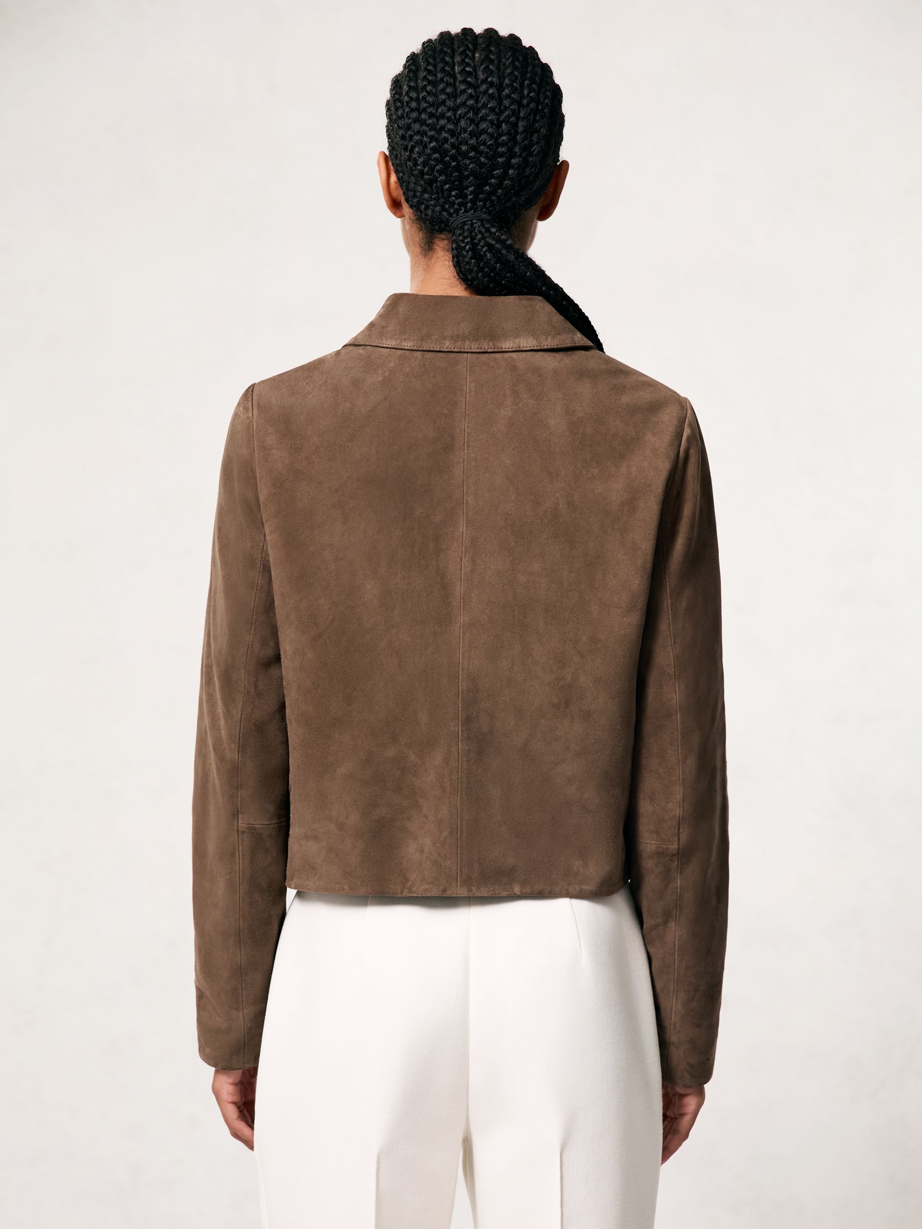 Suede Cropped Jacket in Taupe Neutral