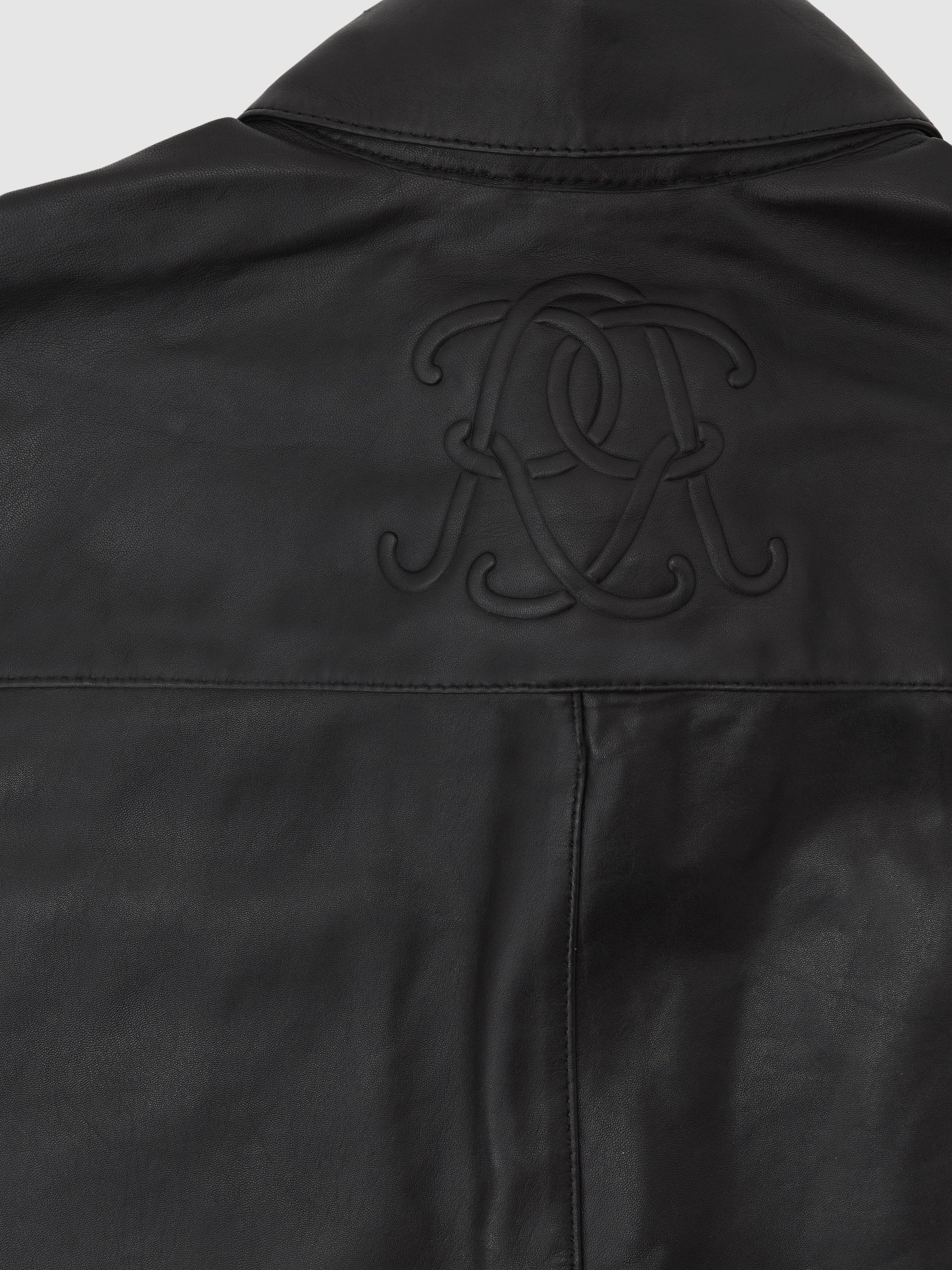 Monogram Embossed Leather Jacket in Black