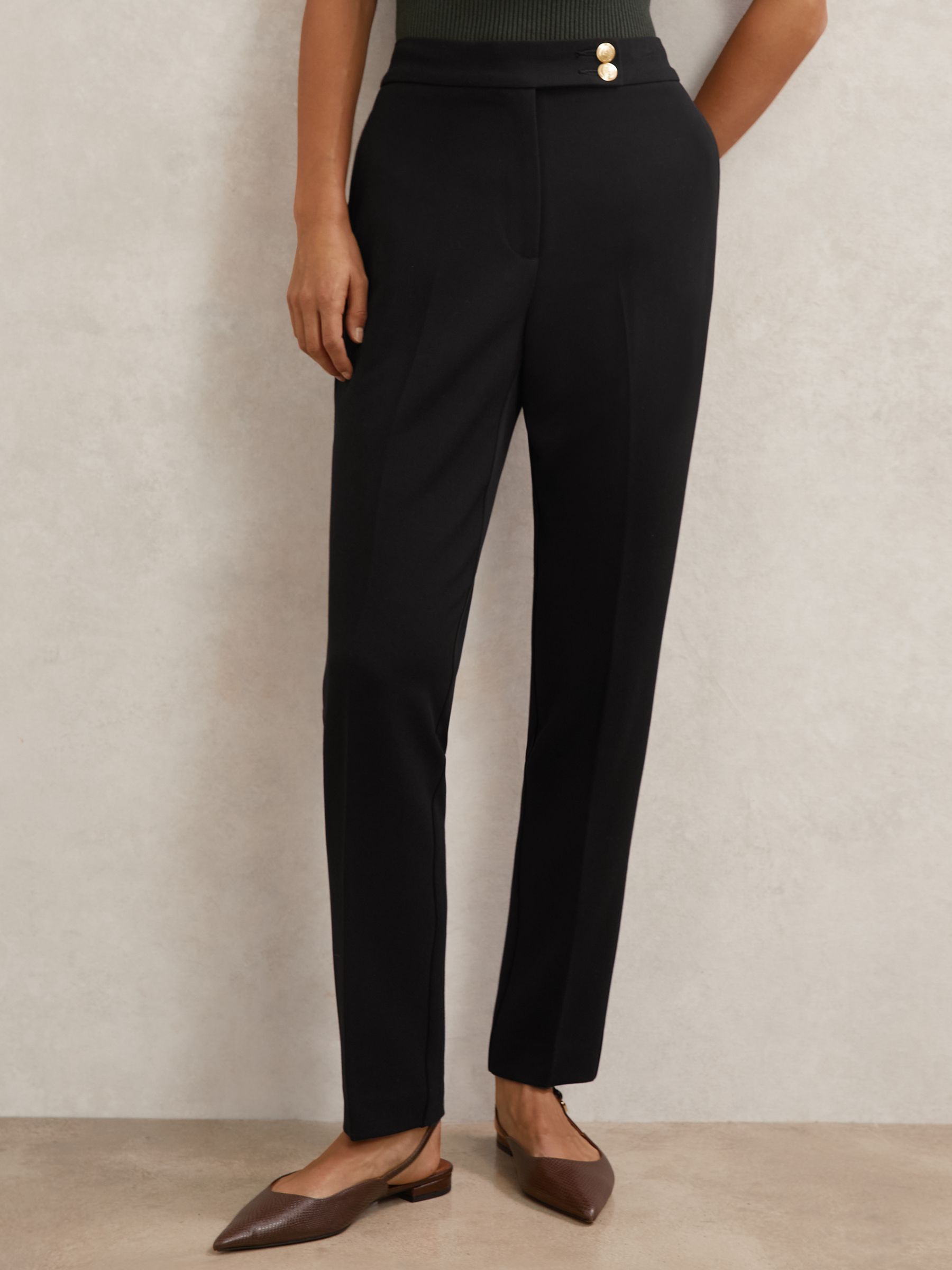 Tapered Button-Detail Trousers in Black