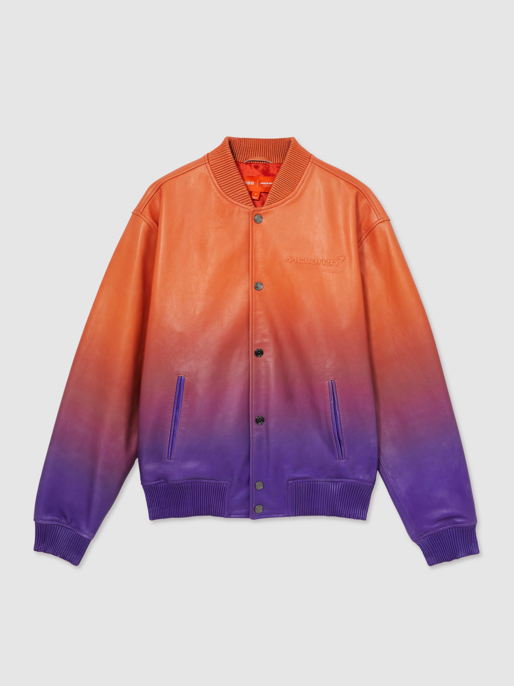 McLaren F1 Team Ombré Leather Jacket in Papaya Orange/Purple