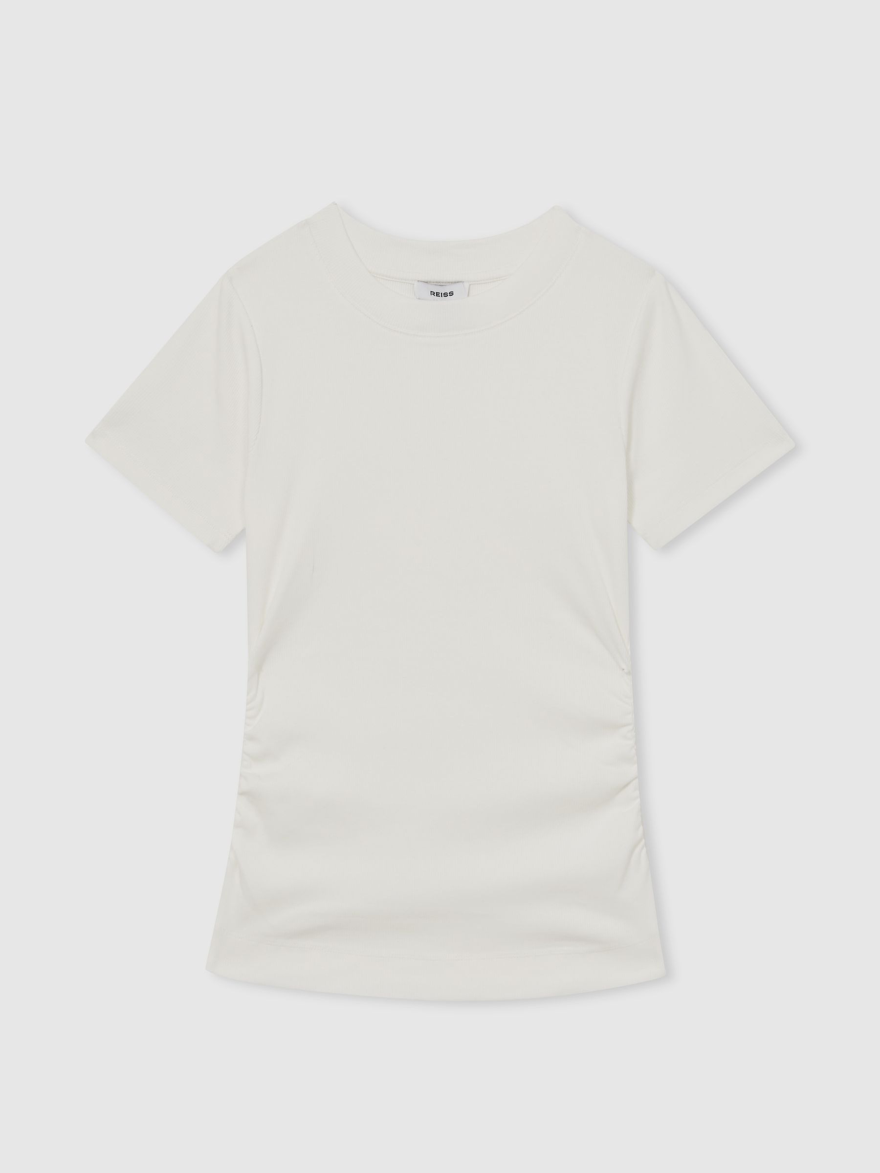 Stretch-Cotton Ruched Ribbed T-Shirt in White