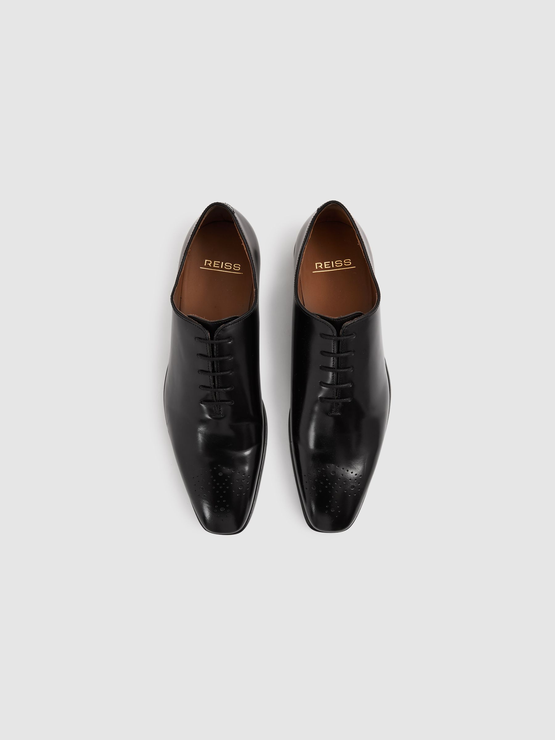 Leather Brogue Detail Lace-Up Shoes in Black