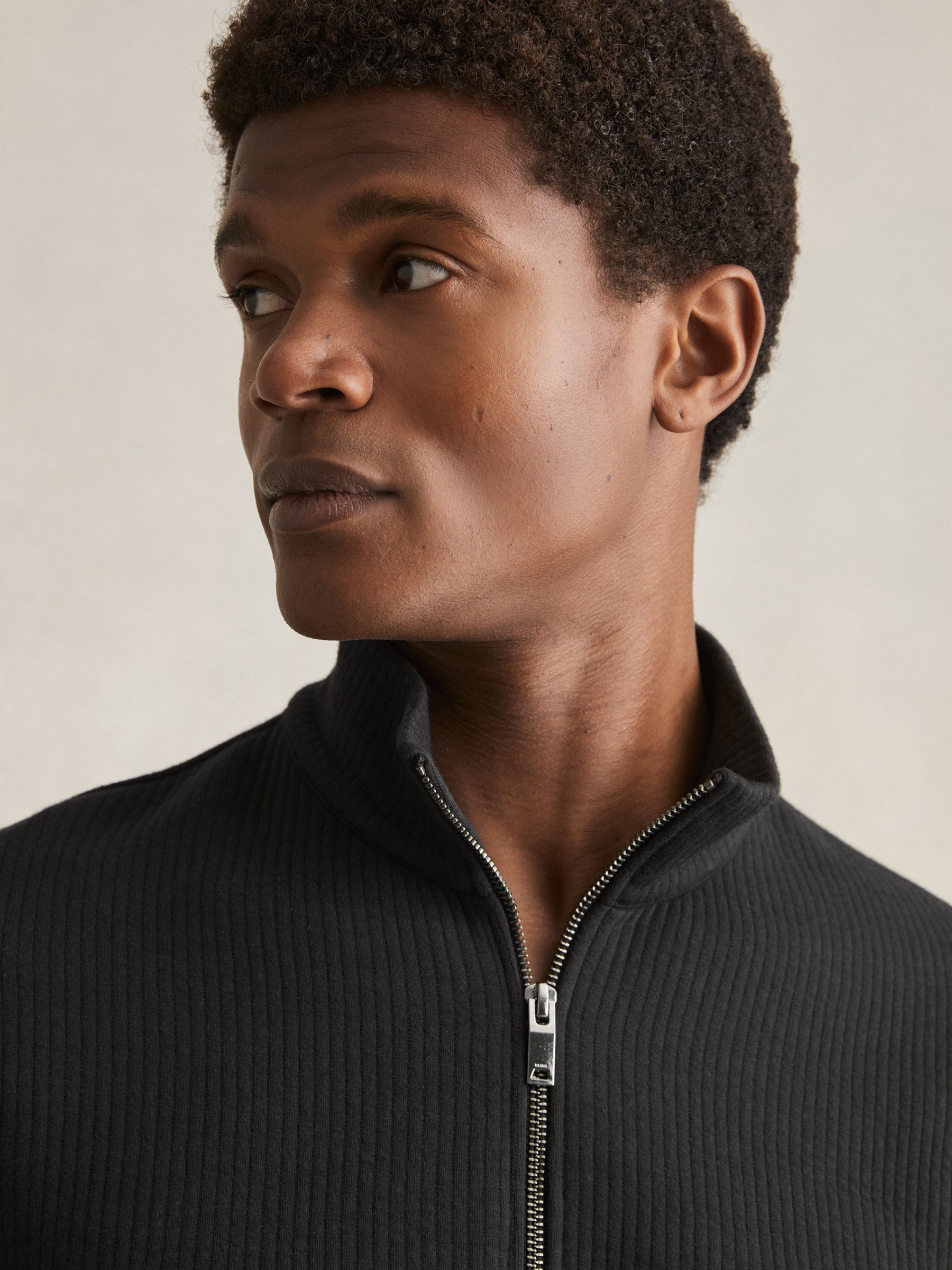 Half-Zip Funnel-Neck Jumper in Washed Black