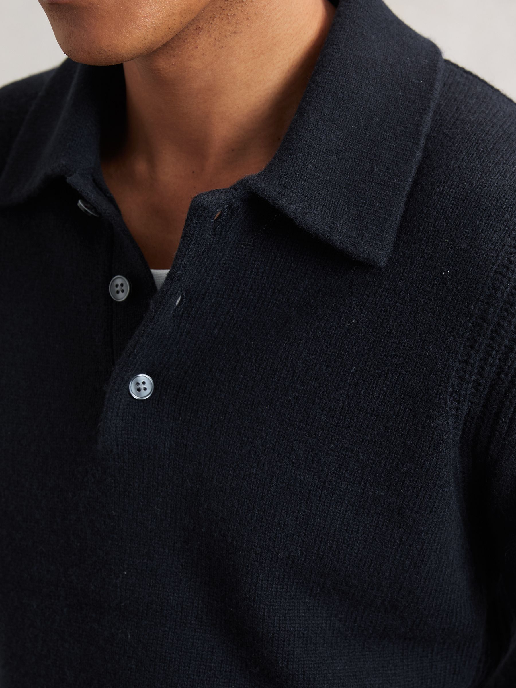 Wool-Blend Polo Jumper with Cashmere in Navy