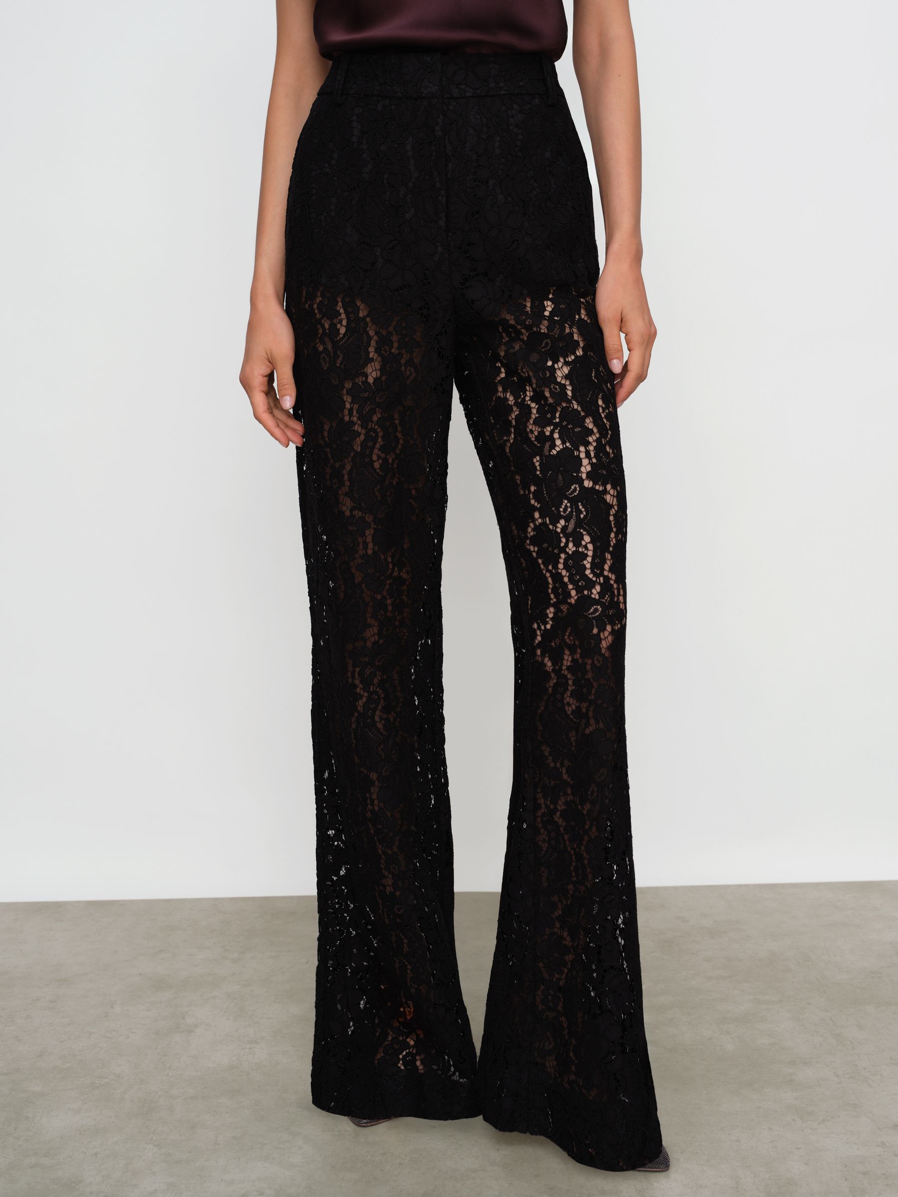 Petite Lace Wide Leg Trousers in Black