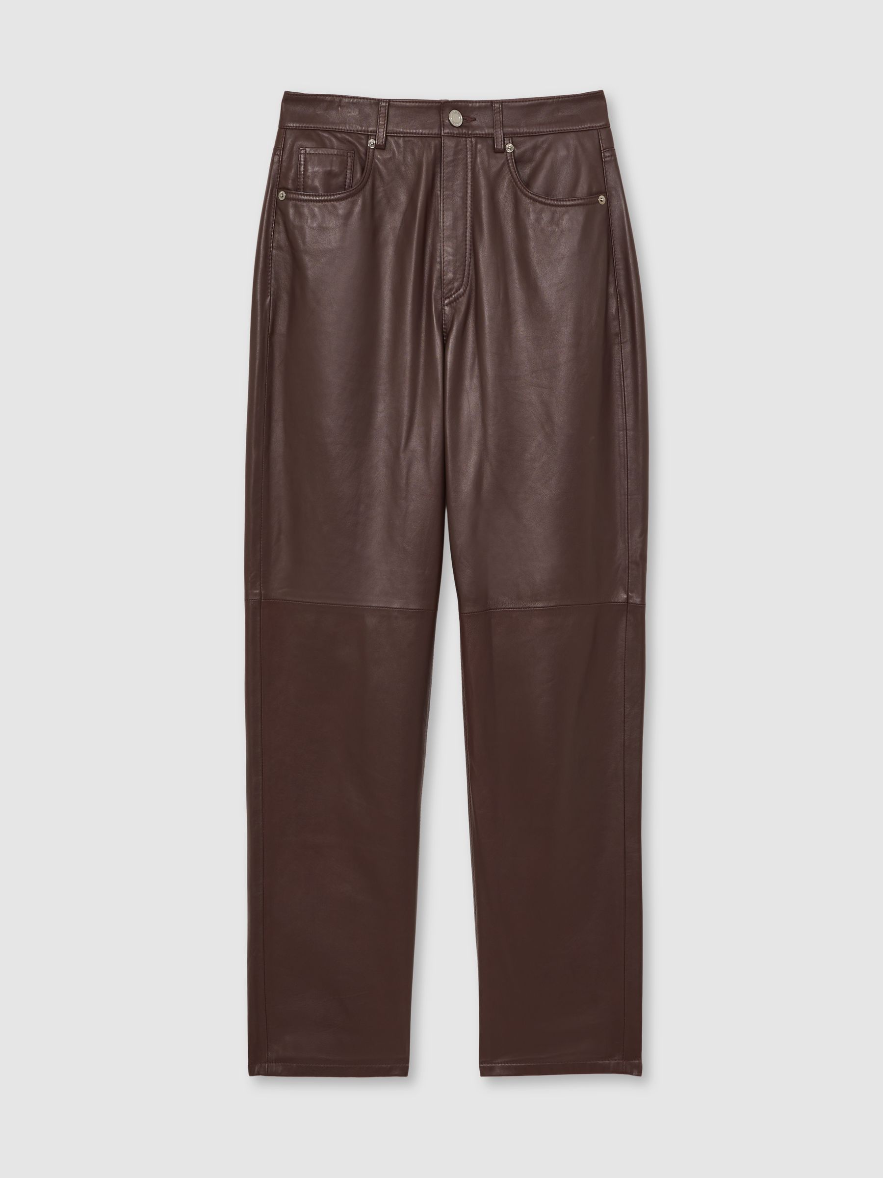 Leather Slim-Leg Trousers in Oxblood Burgundy