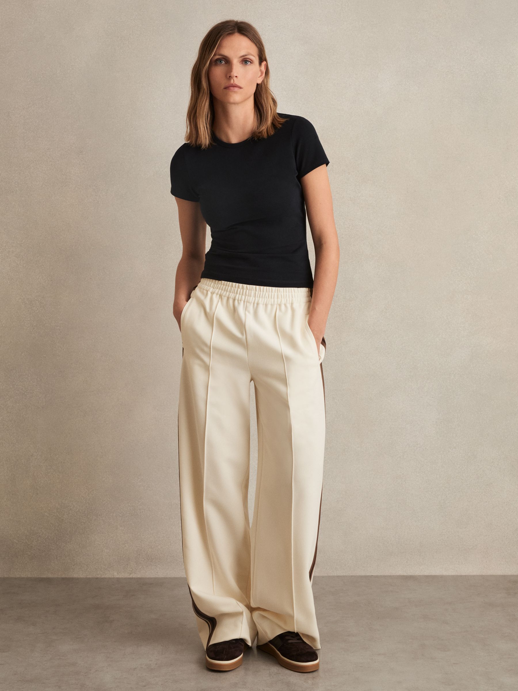 Petite Side-Stripe Wide-Leg Trousers in Black