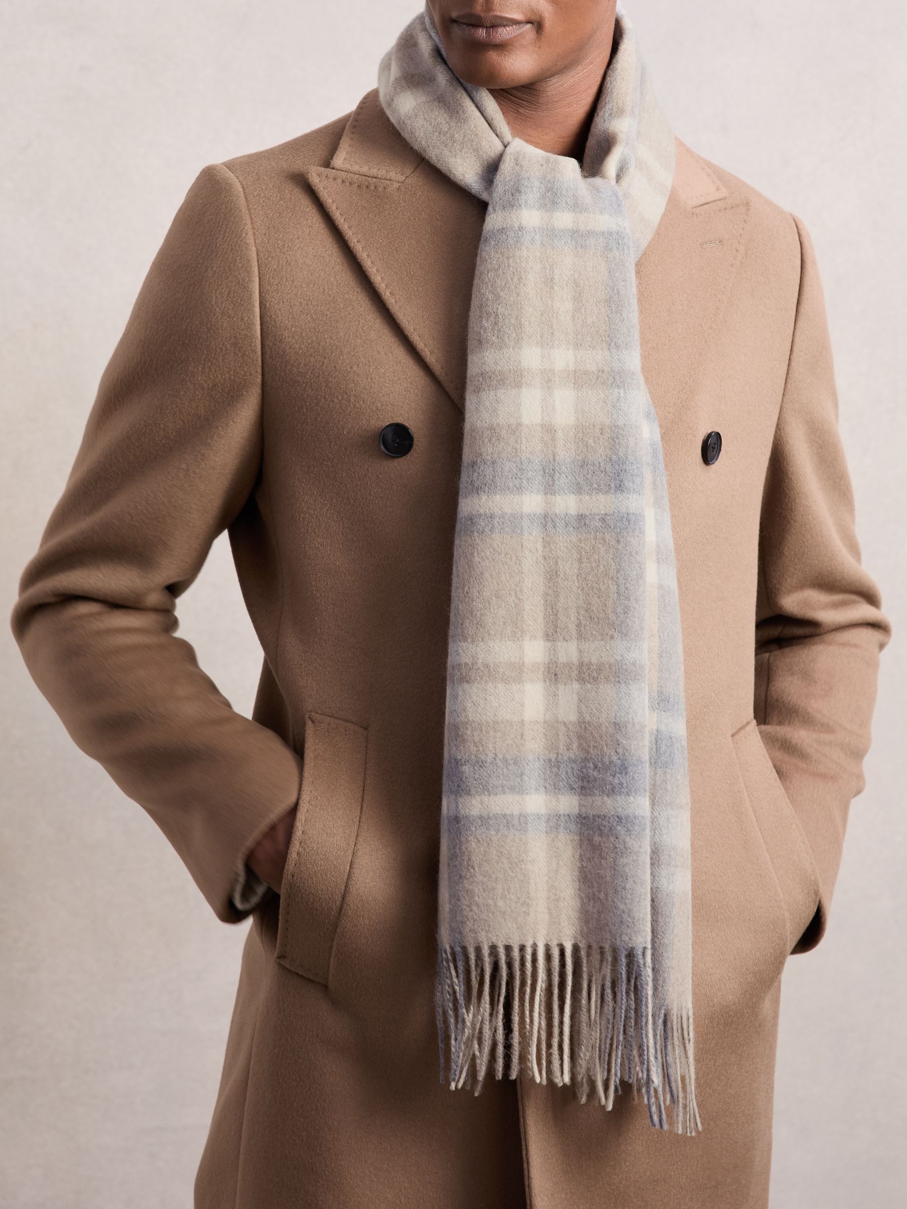 Wool-Cashmere Check Scarf in Oatmeal Multi