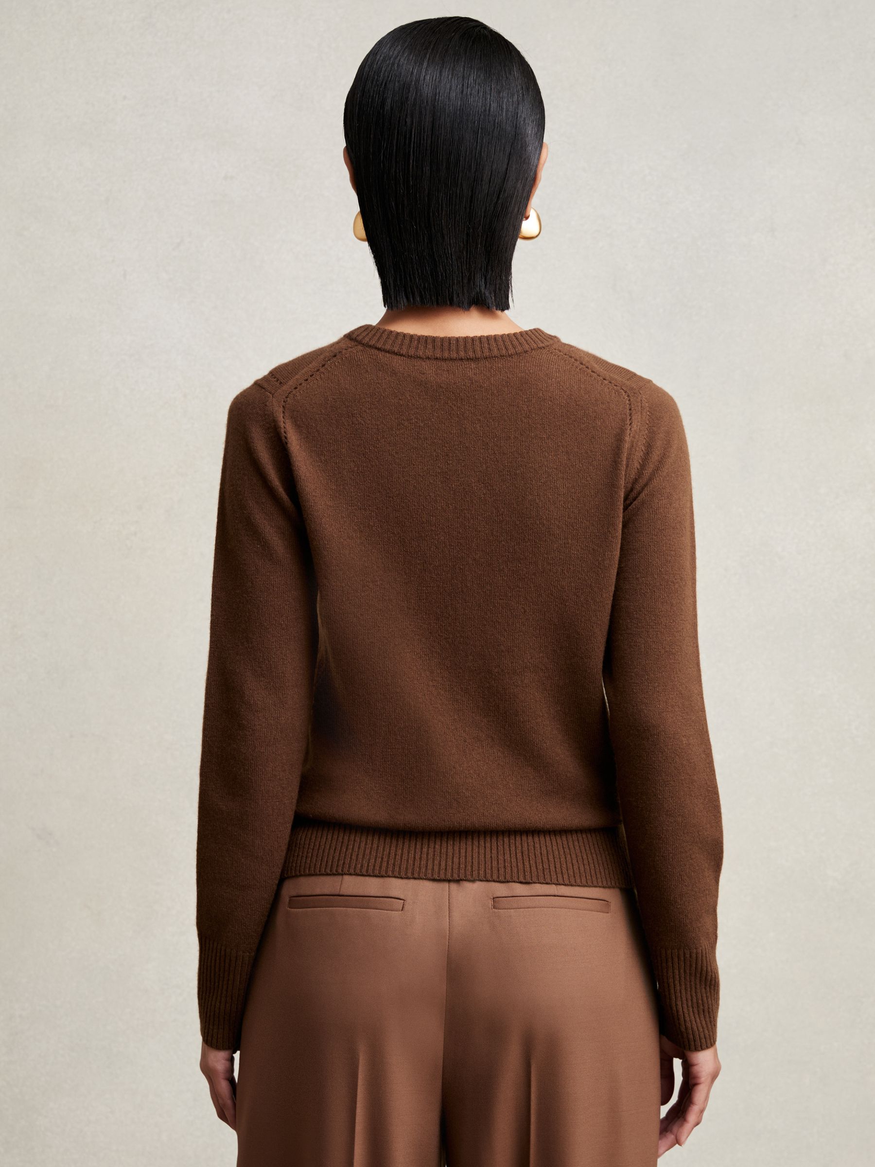 Wool-Blend Open-Stitch Jumper with Cashmere in Toffee Brown