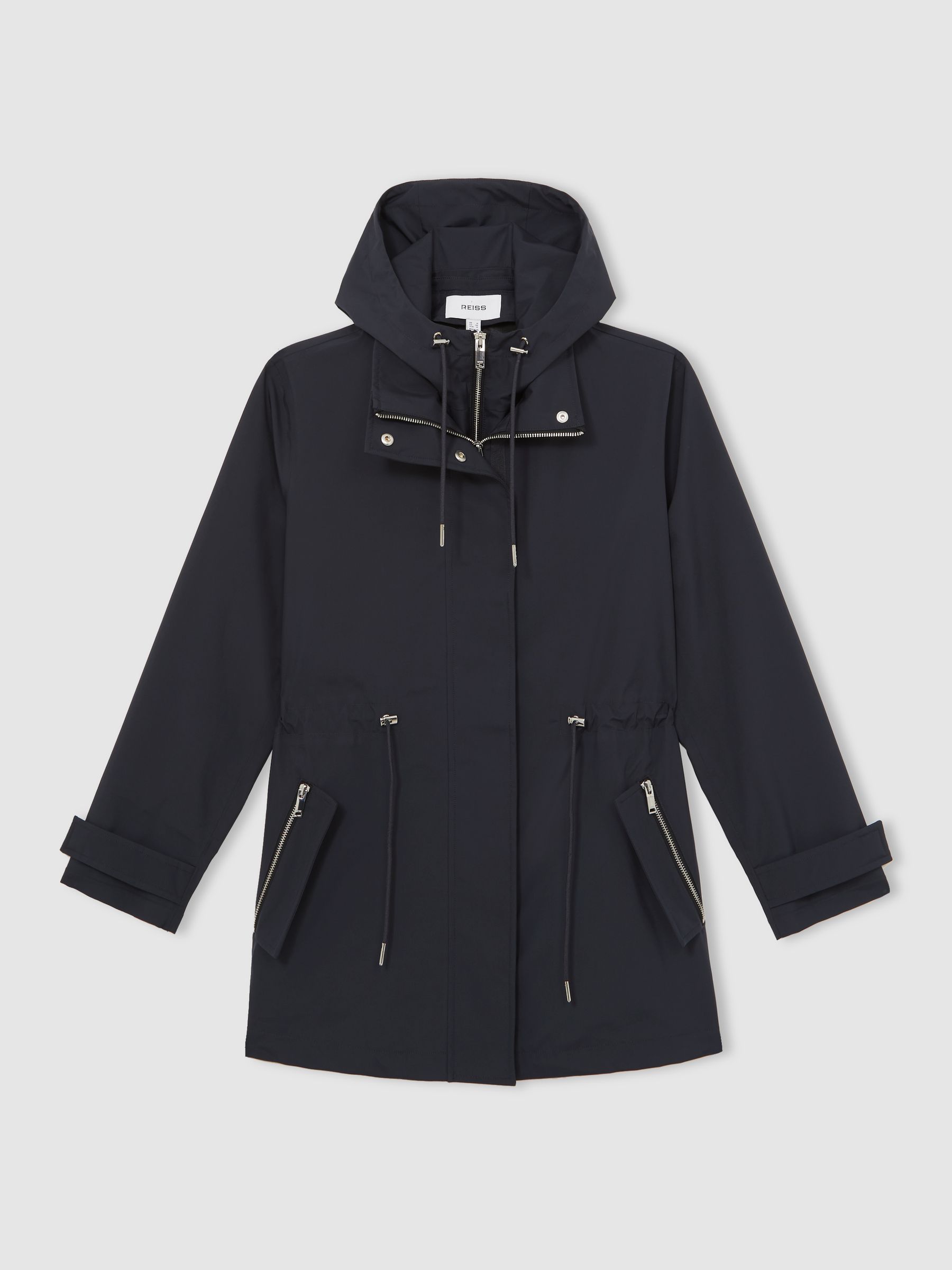 Removable-Hood Rain Coat in Navy
