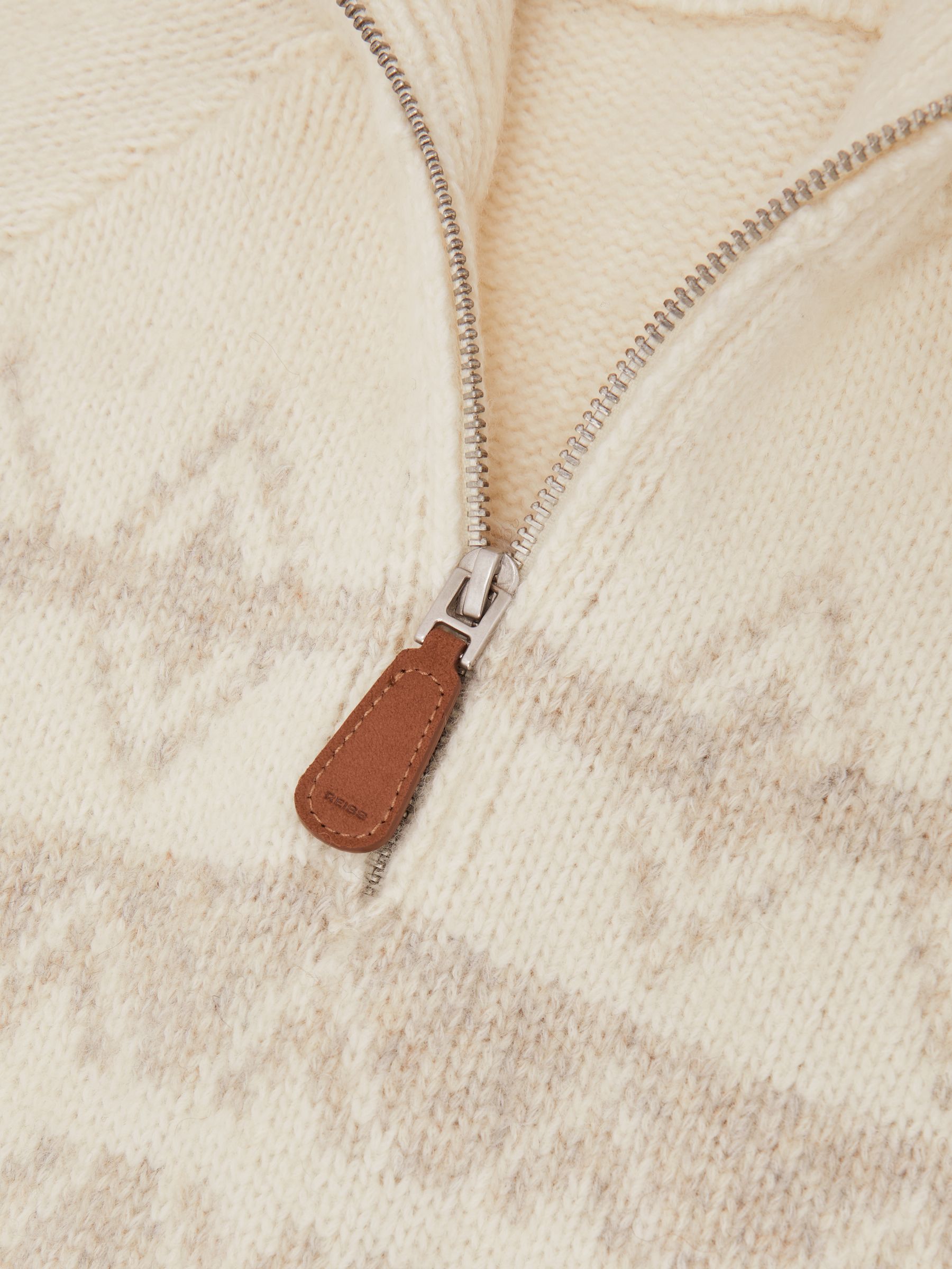 Wool-Blend Fair Isle Half-Zip Jumper in Winter White/Oatmeal