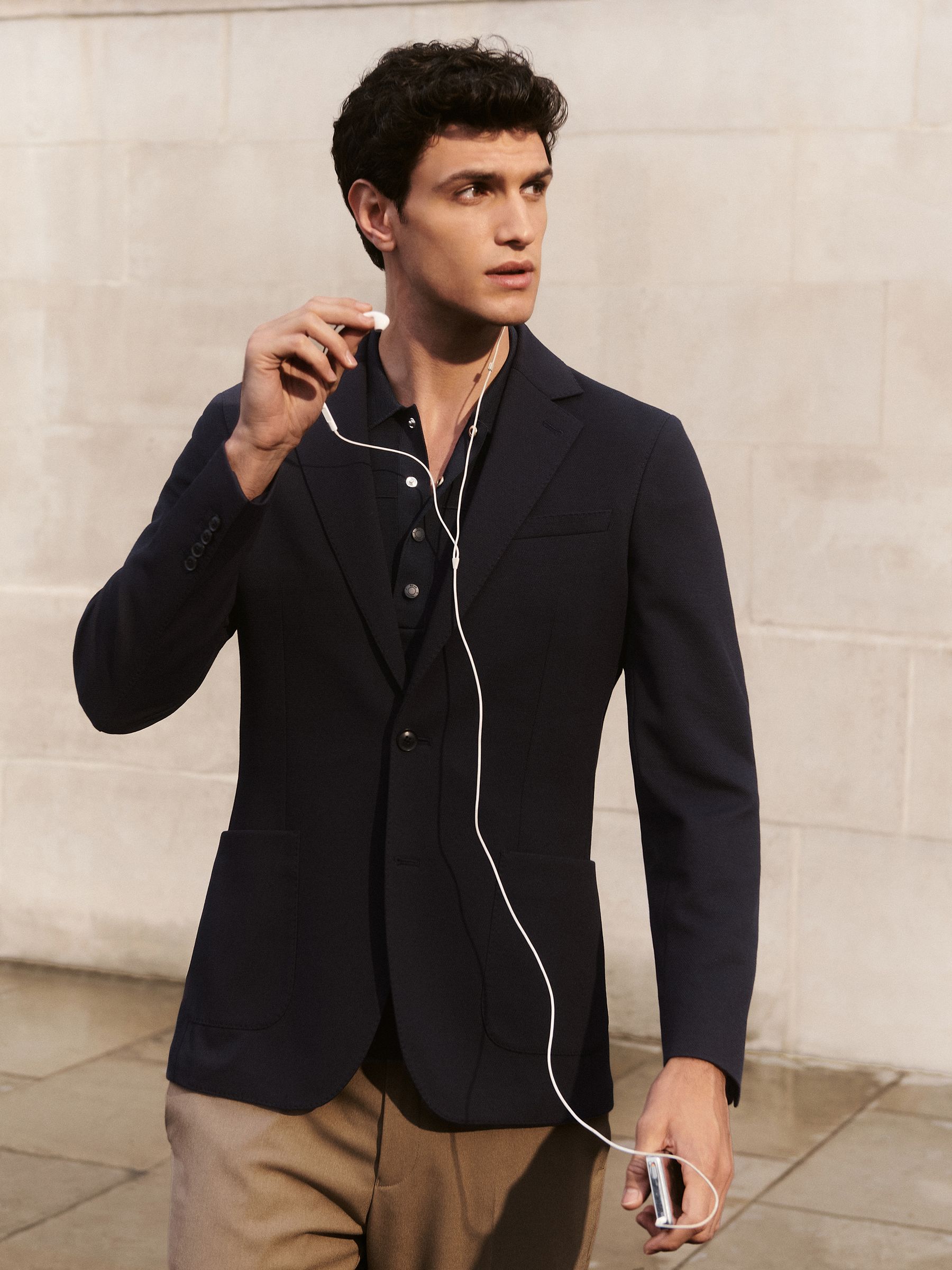 Slim-Fit Single-Breasted Jersey Suit Blazer in Navy