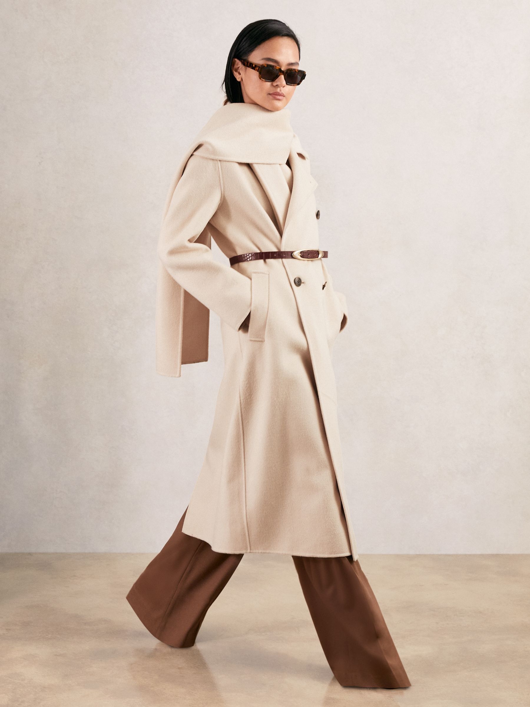 Petite Wool-Blend Scarf Blindseam Coat in Cream